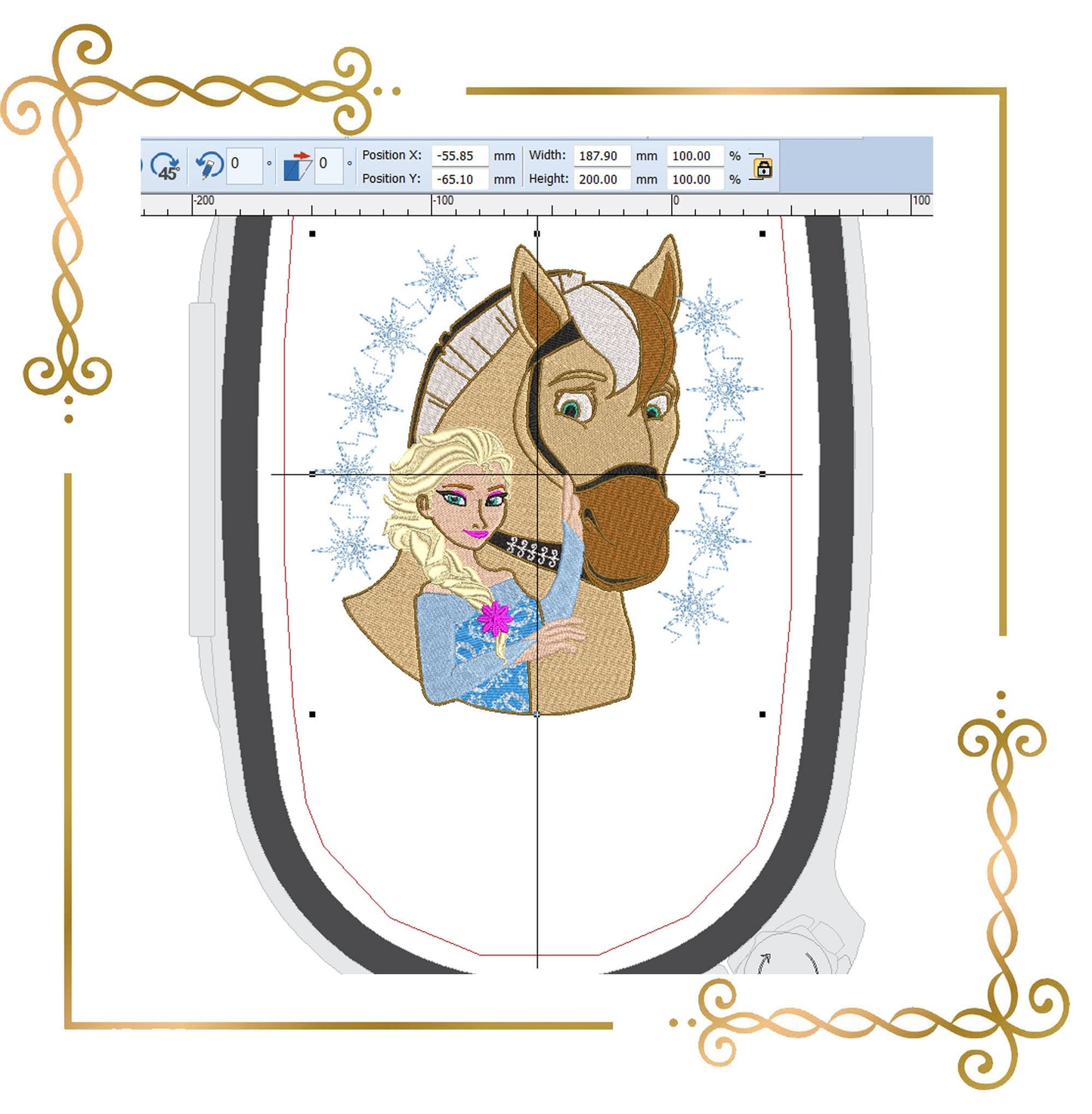 Gift design Princess Elsa and the Horse, Frozen, 2 Sizes, embroidery design to the direct download.