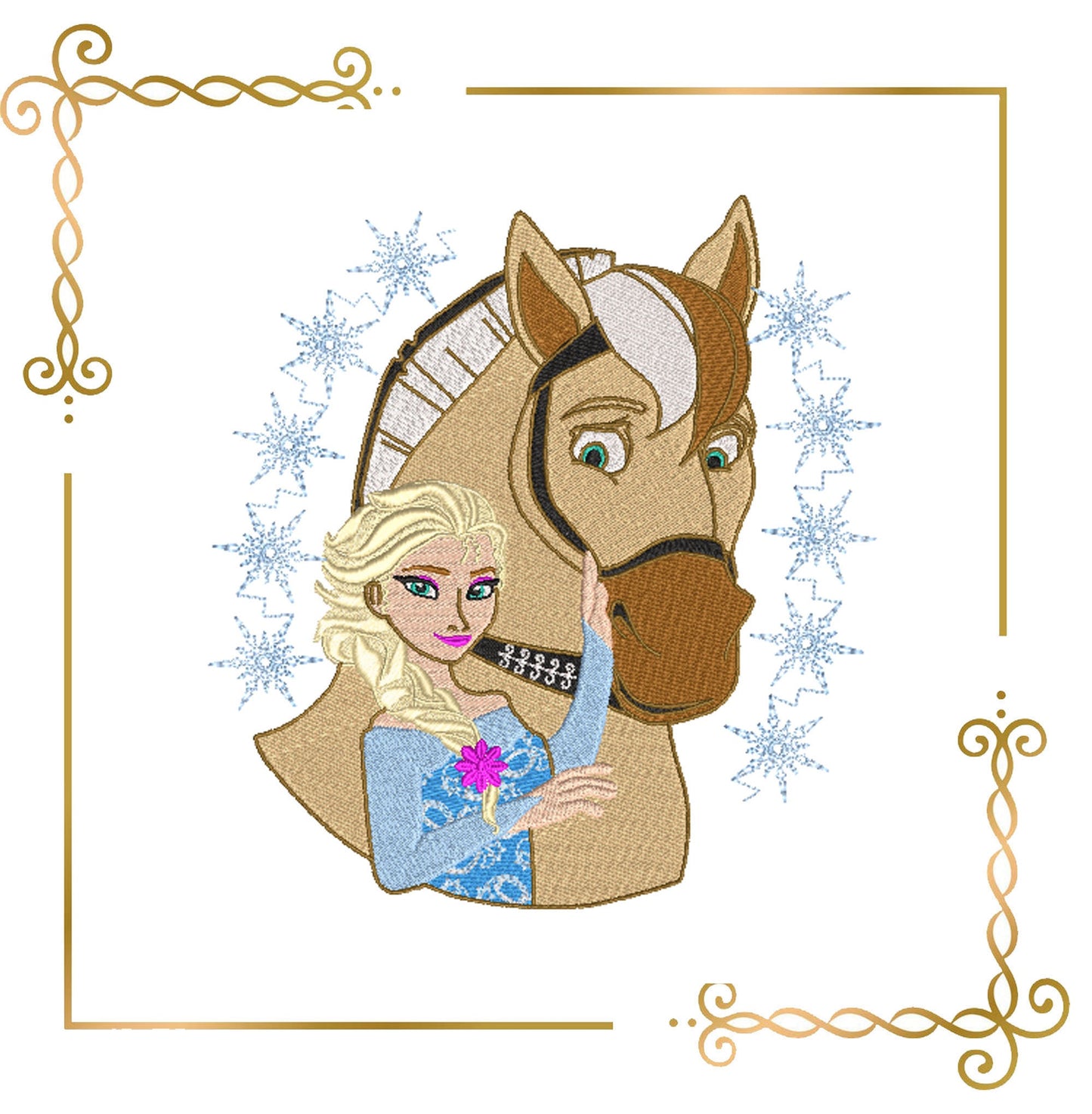 Gift design Princess Elsa and the Horse, Frozen, 2 Sizes, embroidery design to the direct download.