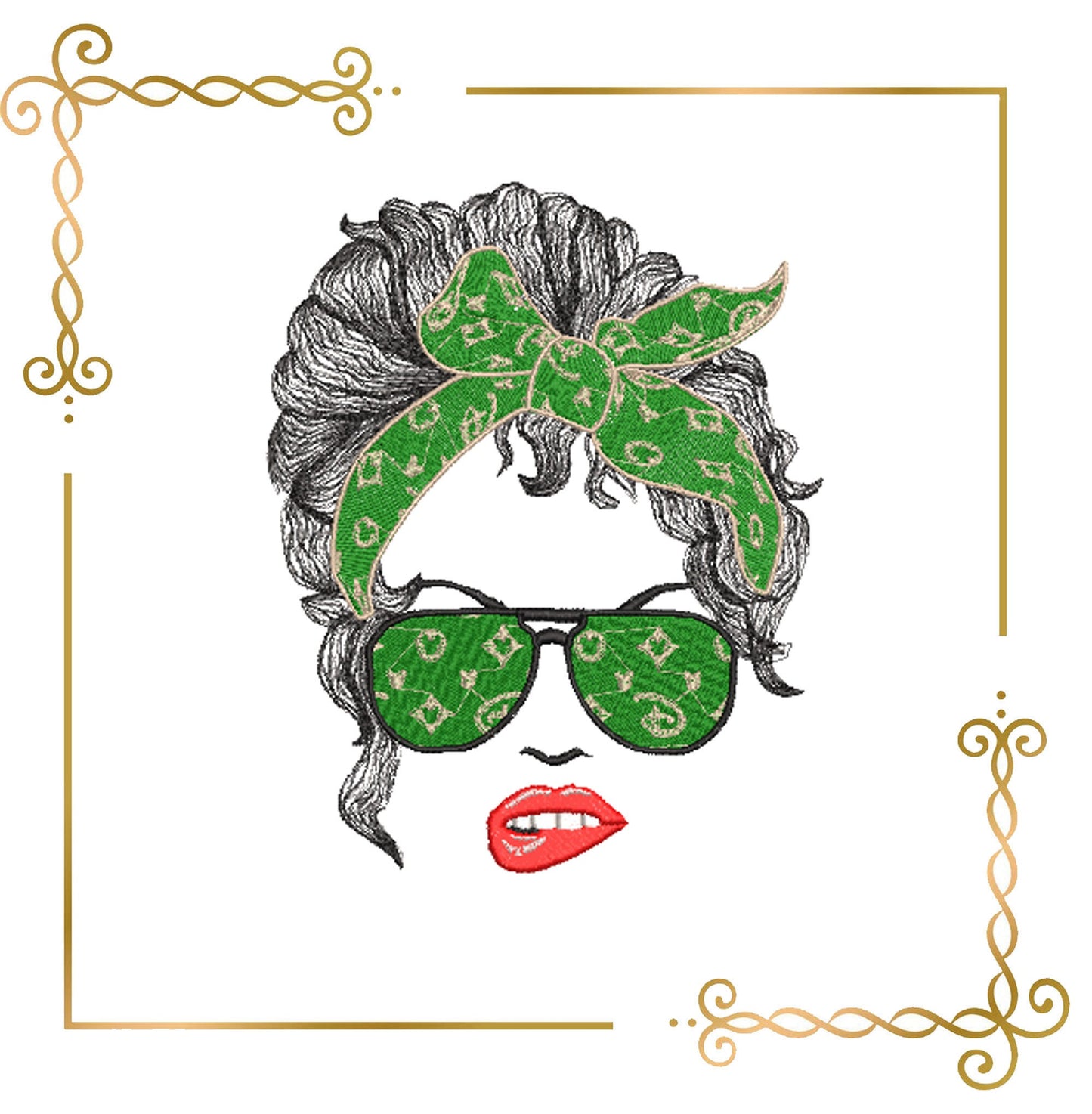 Muttertag, Mom Life Haare, Brille, 2 Größen, Stickmuster zum direkten Download.