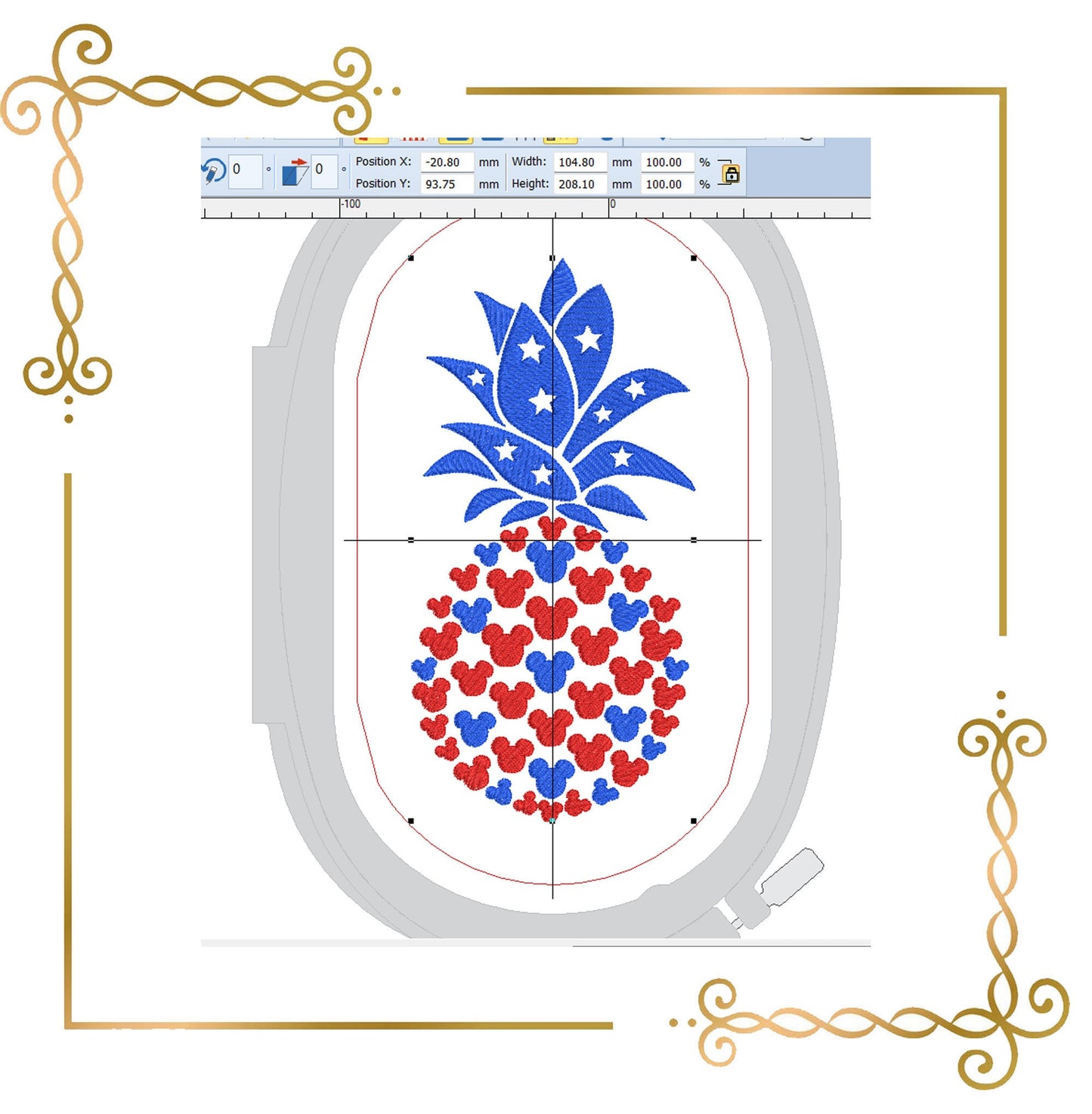 Gift design Mouse, Head, Parody, pineapple, mickey 2 Sizes embroidery zum direkten Download.