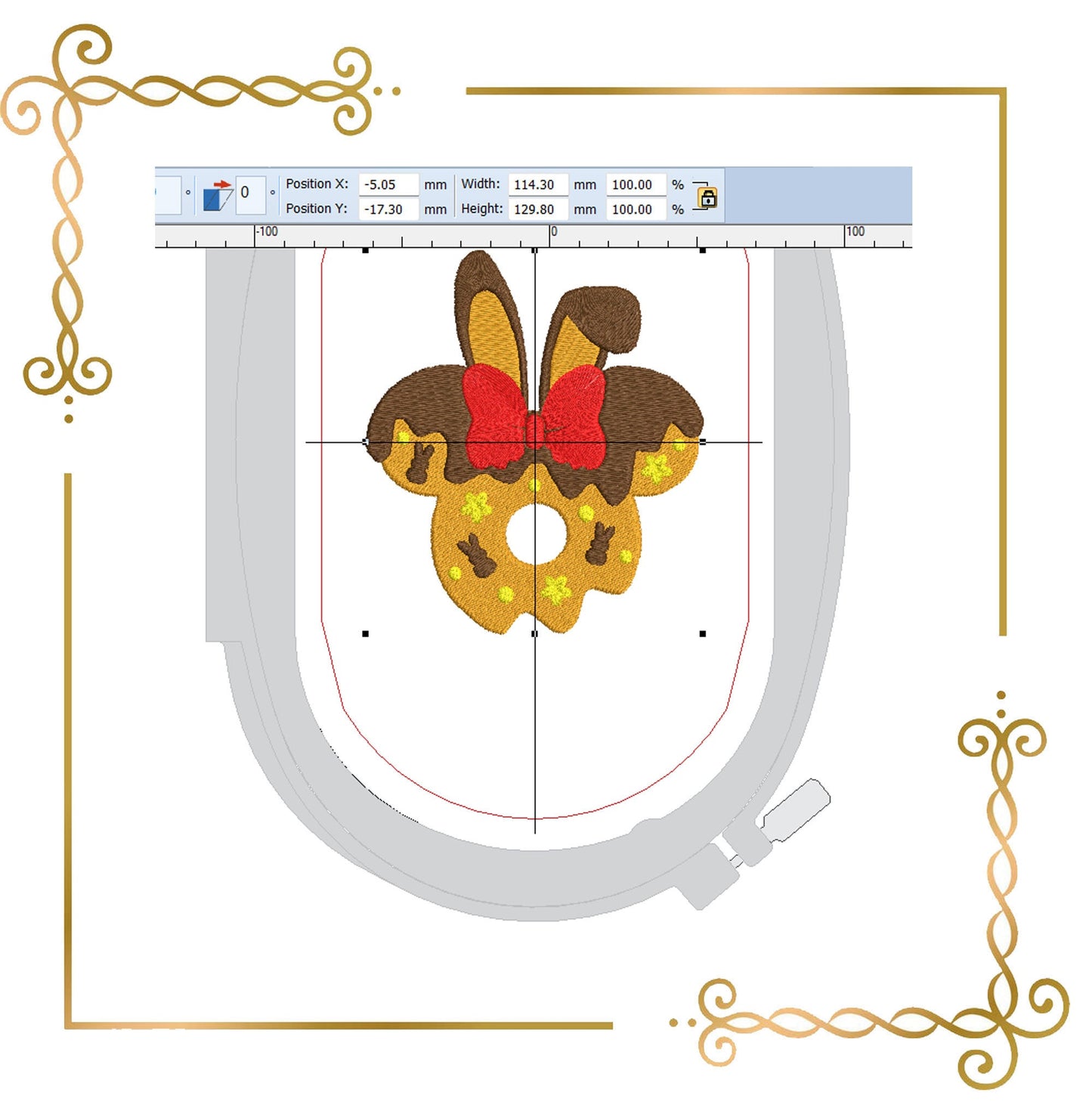 Easter Minnie Mouse Head Gingerbread Bunny machine embroidery design