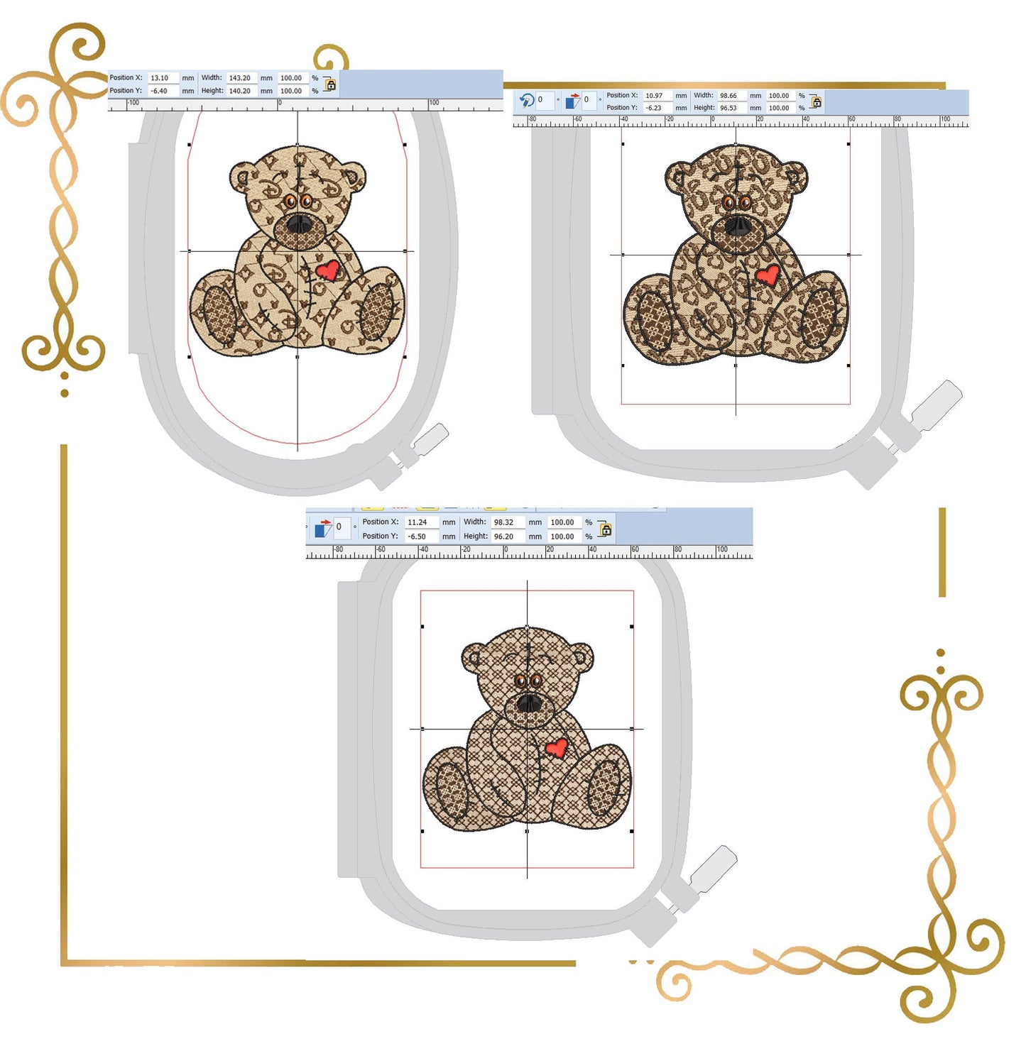 Teddy Bear Super Fashion, 3 variants, 2 sizes, embroidery design to the direct download.