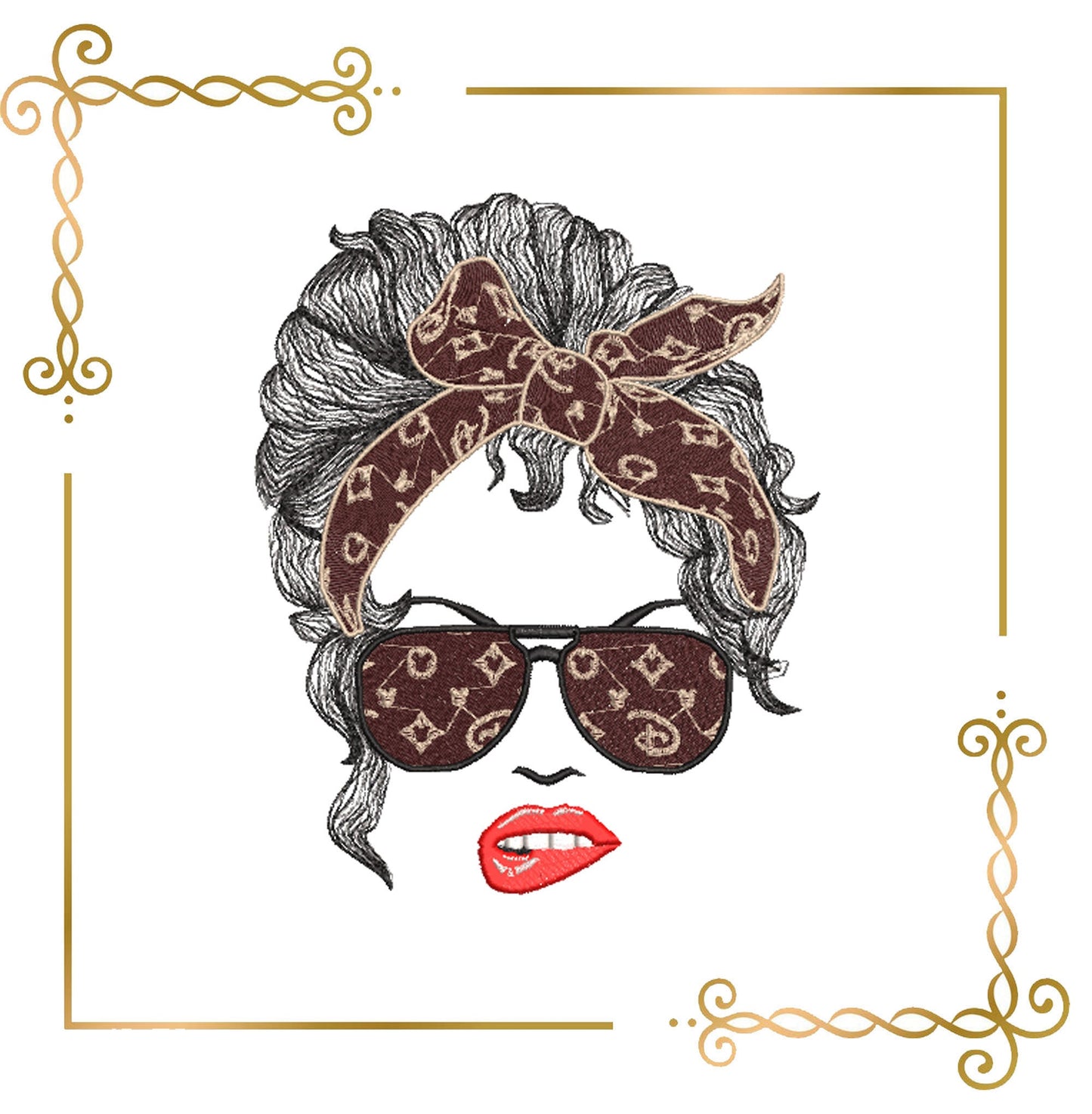 Muttertag, Mom Life Haare, Brille, 2 Größen, Stickmuster zum direkten Download.