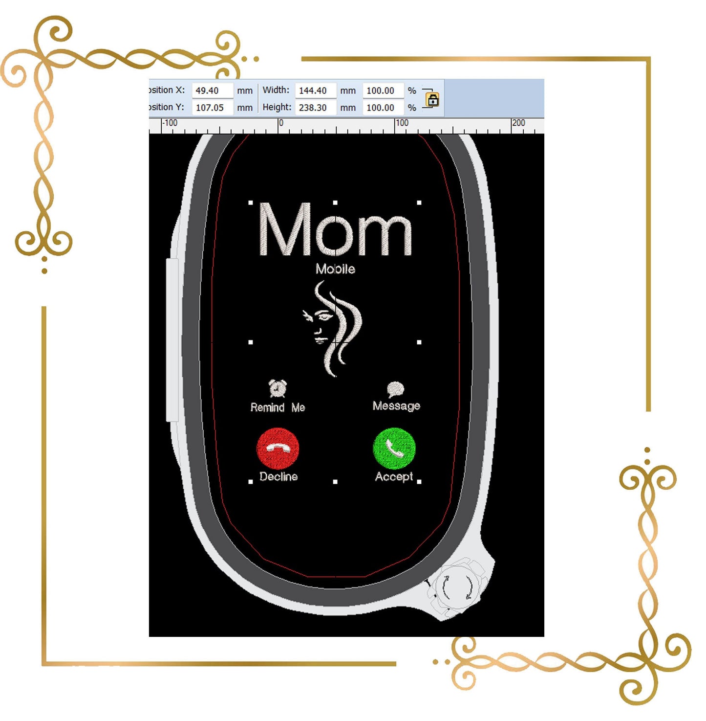Muttertag, MOM Mobile, Schriftzug, Urlaub, 2 Größen, Stickmuster zum direkten Download.