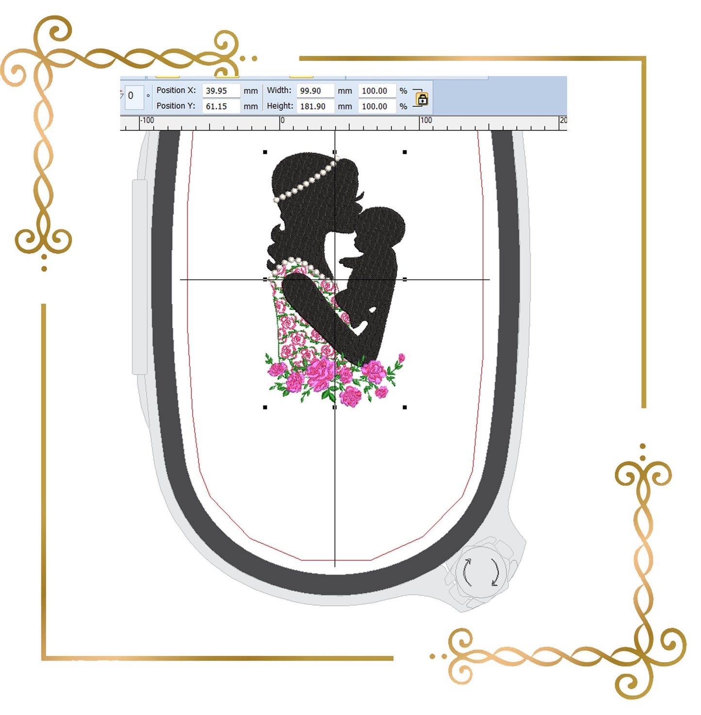 Mother's day  Mom with baby and roses digital embroidery design