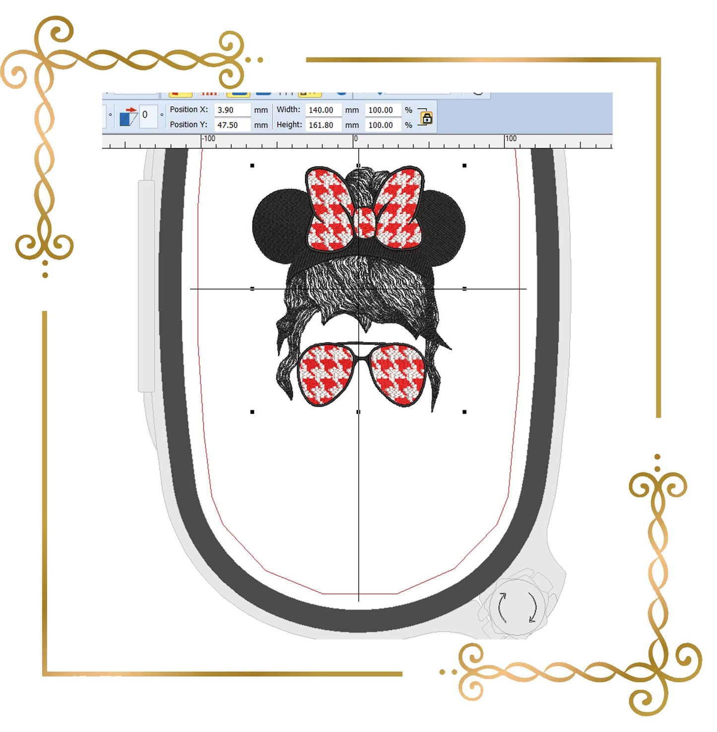 Muttertag, Mom Life Hair, Minnie Mama, Brille, Tweed, Stickmuster zum direkten Download.