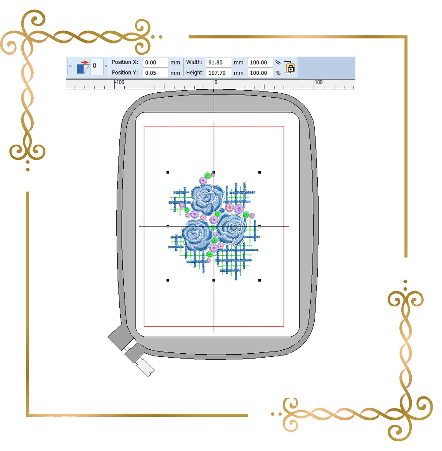 Blumenstrauß blaue Rosen Stickmuster zum direkten Download.