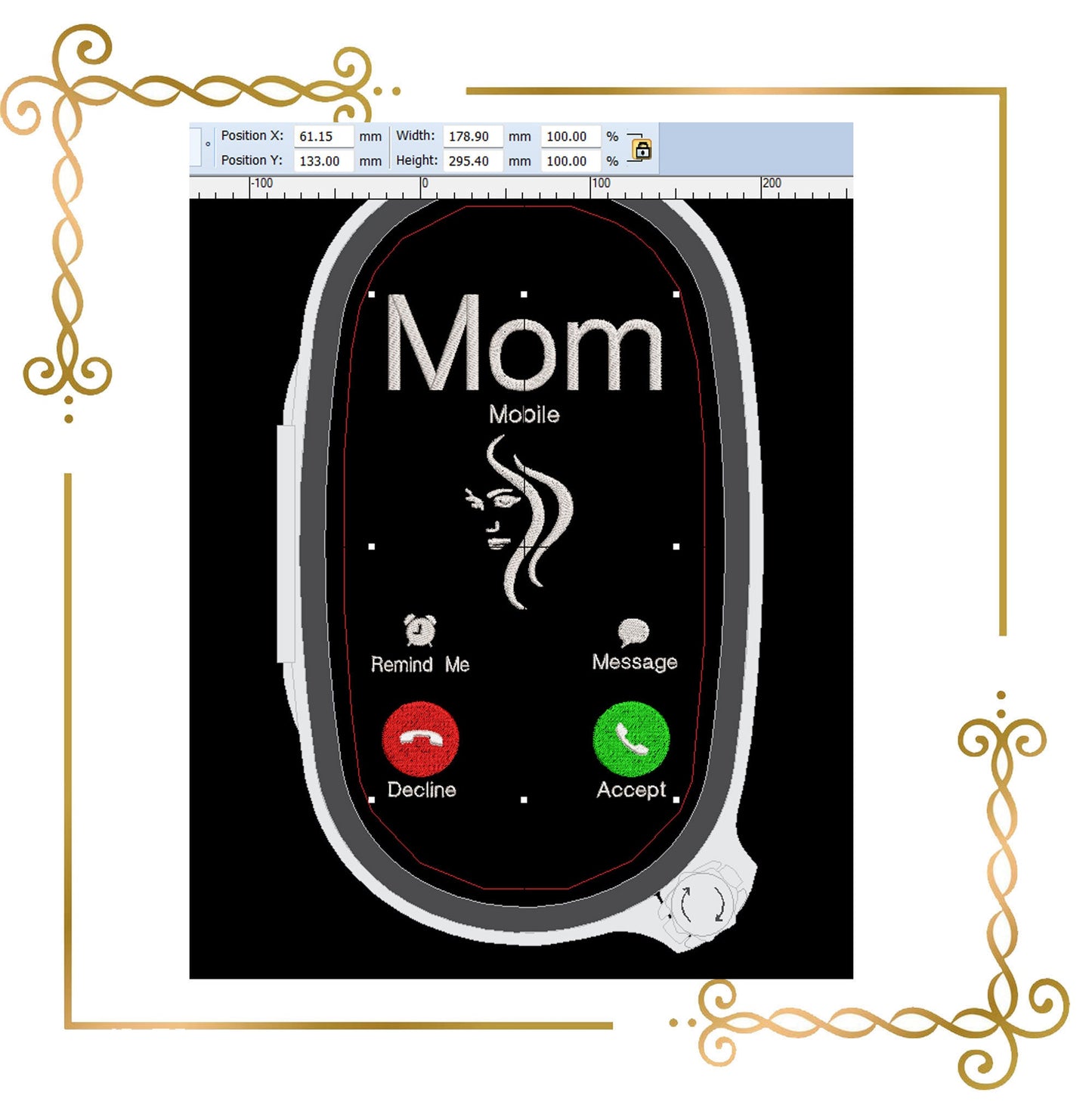 Muttertag, MOM Mobile, Schriftzug, Urlaub, 2 Größen, Stickmuster zum direkten Download.