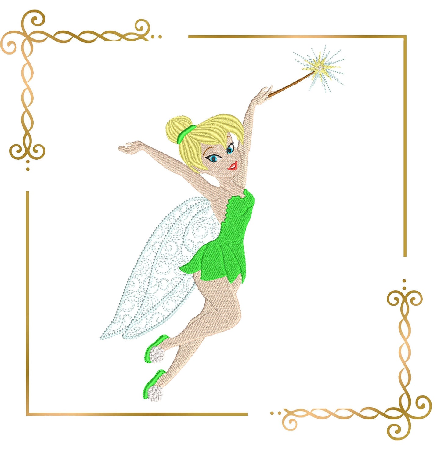 Princess Tinker Bell flying with a magic wand Disney character Embroidery design