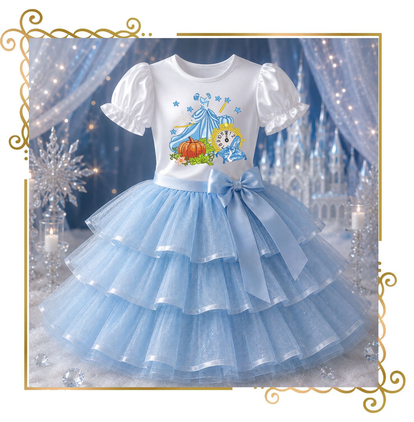 Fairytale Princess Embroidery Design, Cinderella Inspired Dress, Pumpkin Clock Glass Slipper, Machine Embroidery File