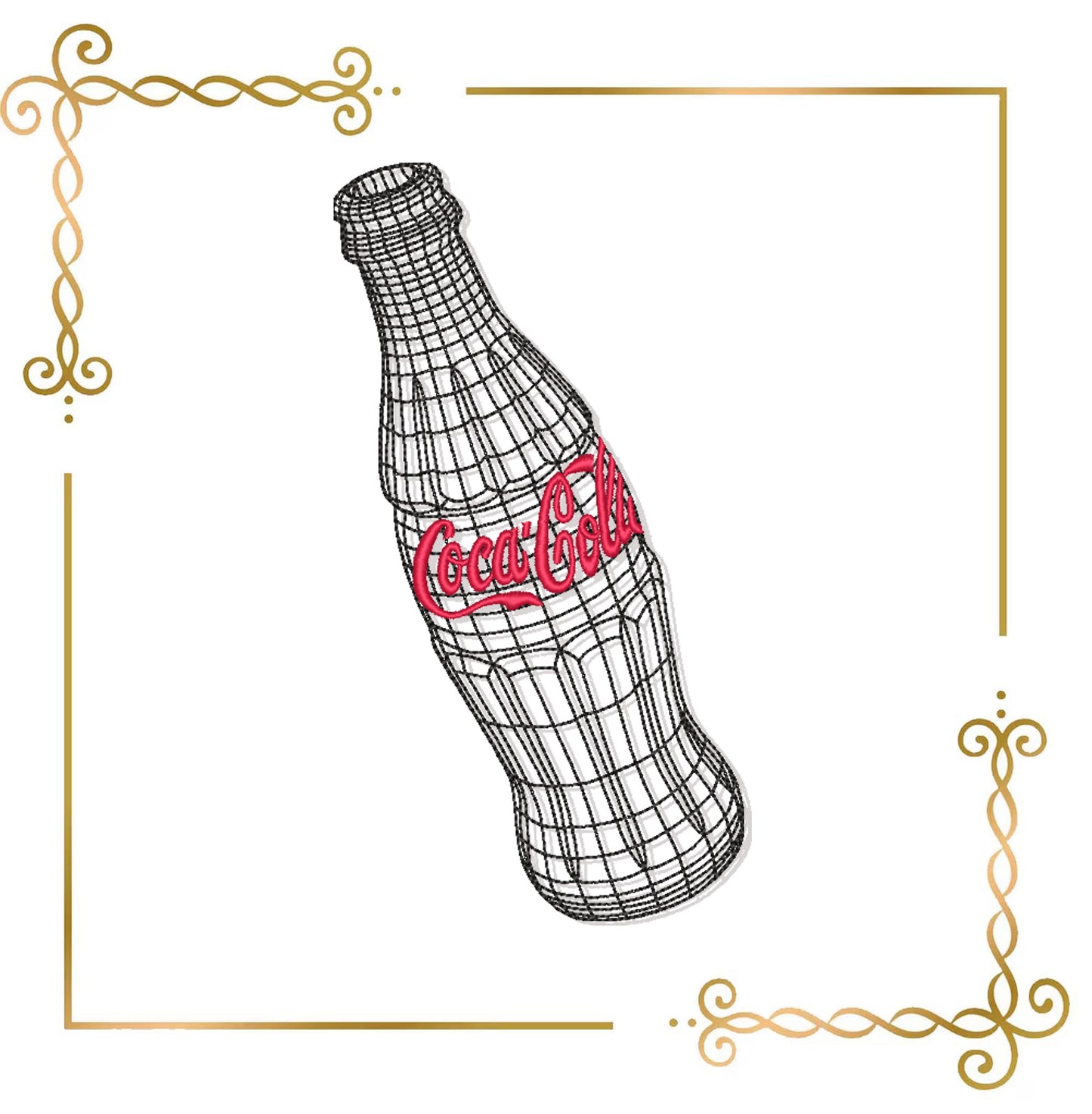 Coca-Cola Bottle Machine Embroidery Design | Vintage Soda Bottle Outline | Sketch Style Embroidery File (Digital Download)