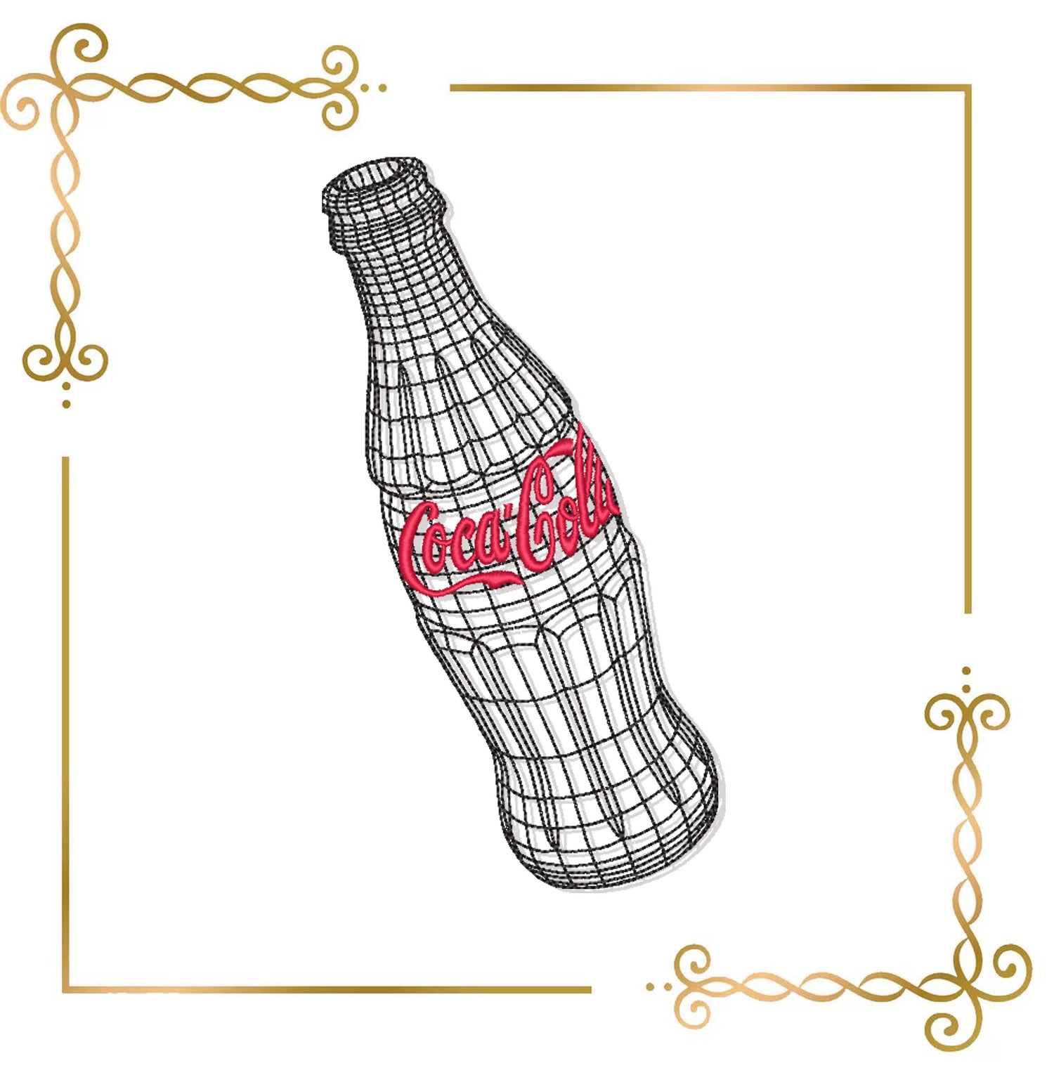 Coca-Cola Bottle Machine Embroidery Design | Vintage Soda Bottle Outline | Sketch Style Embroidery File (Digital Download)