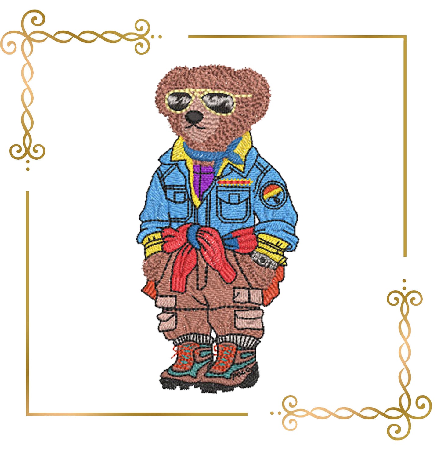 Teddy Bear Super Fashion glasses ralph lauren embroidery design digital