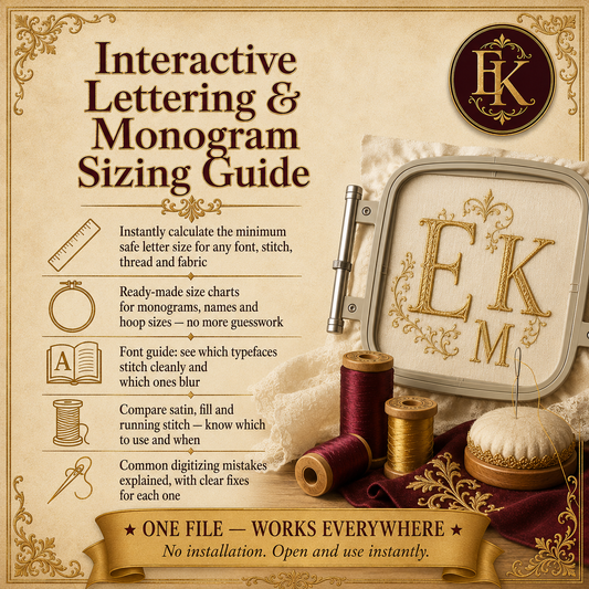INTERACTIVE lettering and Monogram Sizing - Never guess whether your text will stitch cleanly again.