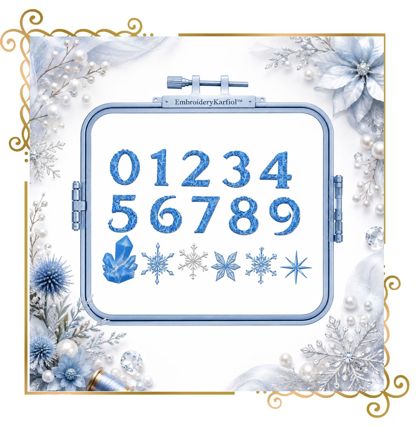 Winter Ice Embroidery Alphabet | Ice Crystal Machine Embroidery Font | 26 Letters, 10 Numbers, 8 Snowflakes and Crystal | 4x4 Hoop