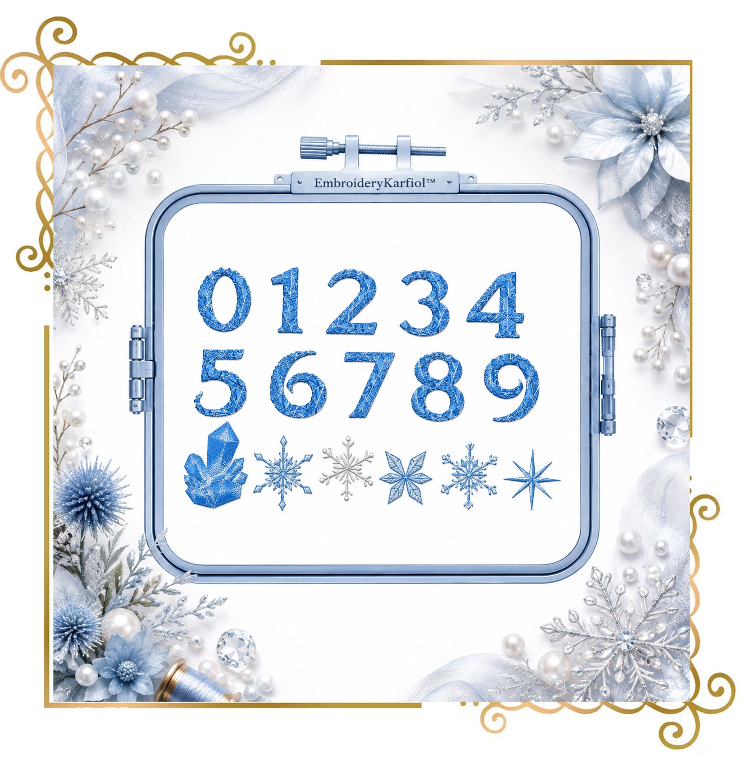 Winter Ice Embroidery Alphabet | Ice Crystal Machine Embroidery Font | 26 Letters, 10 Numbers, 8 Snowflakes and Crystal | 4x4 Hoop
