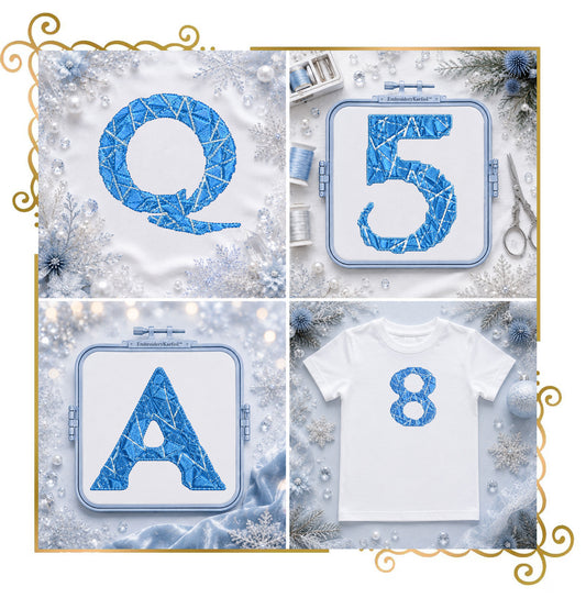 Winter Ice Embroidery Alphabet | Ice Crystal Machine Embroidery Font | 26 Letters, 10 Numbers, 8 Snowflakes and Crystal | 4x4 Hoop
