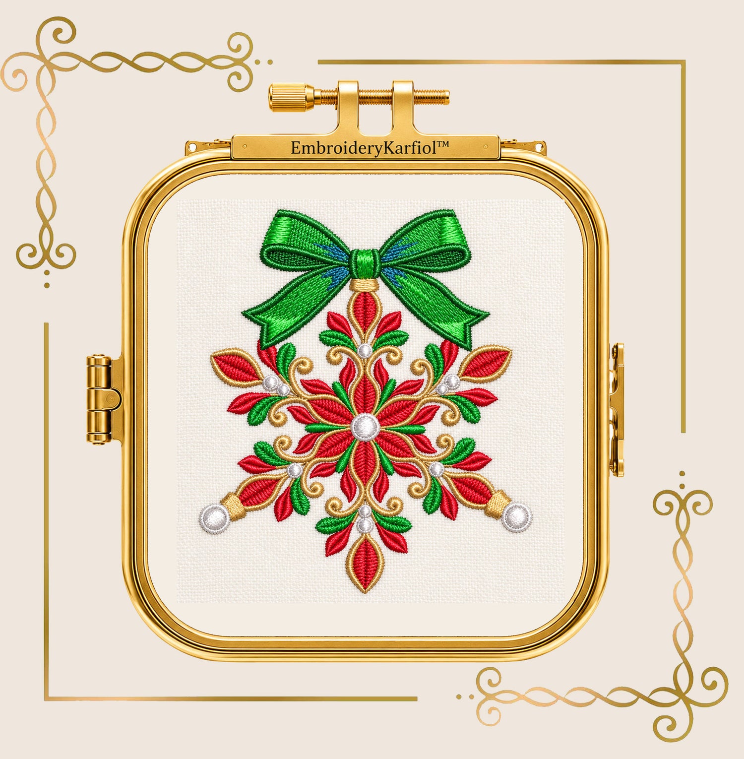 Christmas Snowflake Machine Embroidery Design, Bow Ornament, Winter Holiday Embroidery, Christmas Decor - Digital Download