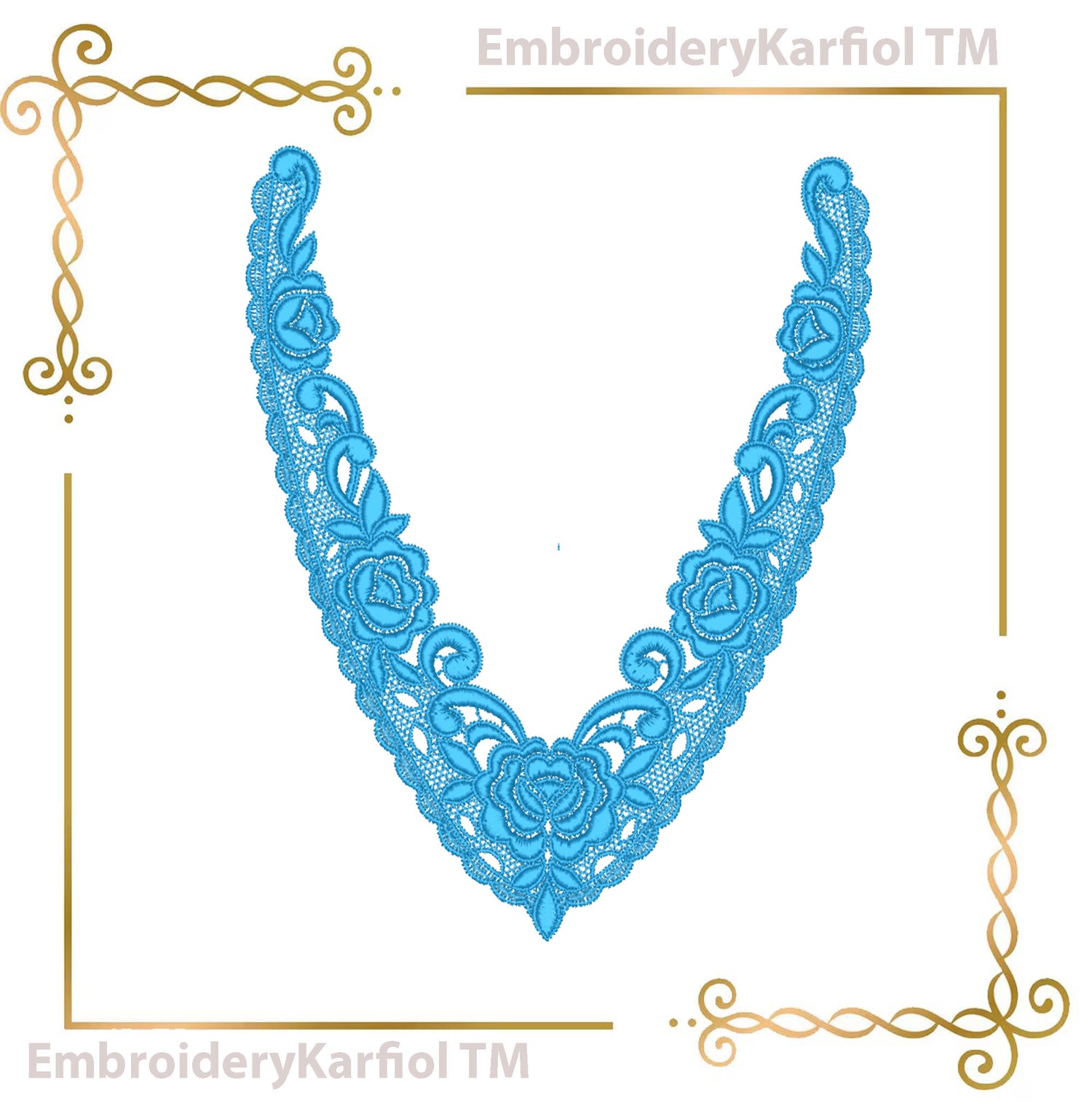 Lace and decorations Machine Embroidery Design Belgian Floral Lace Neckline FSL Instant Download
