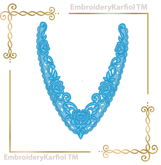 Lace and decorations Machine Embroidery Design Belgian Floral Lace Neckline FSL Instant Download
