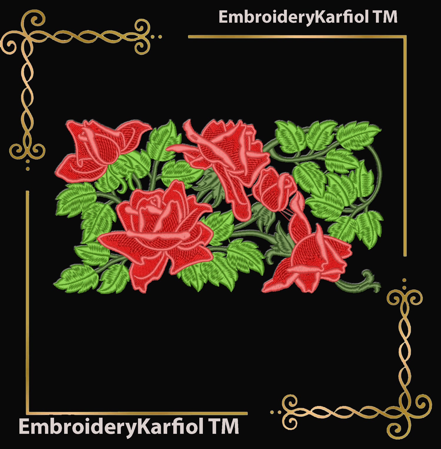 Red Rose Border Embroidery Design, Floral Vine Frame, Romantic Wedding Valentine Machine Embroidery File