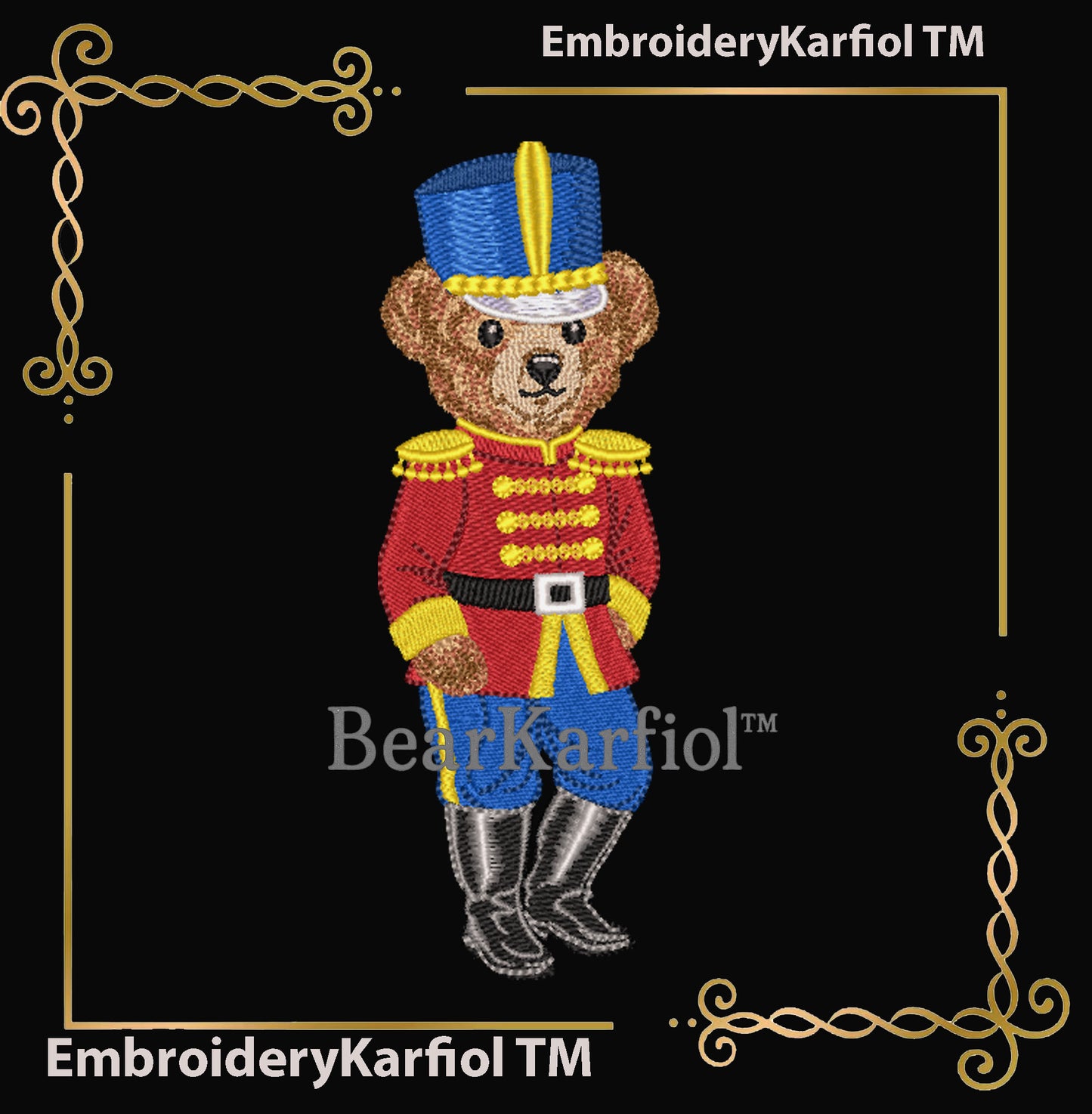 Nutcracker Bear Embroidery Design – Christmas Toy Soldier Machine Embroidery Pattern (Digital File)