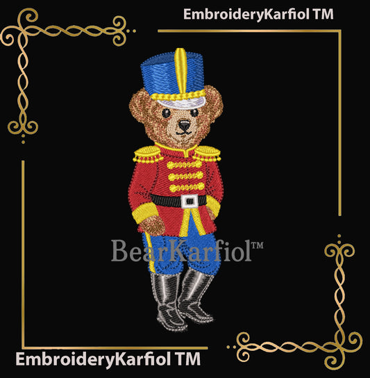 Nutcracker Bear Embroidery Design – Christmas Toy Soldier Machine Embroidery Pattern (Digital File)