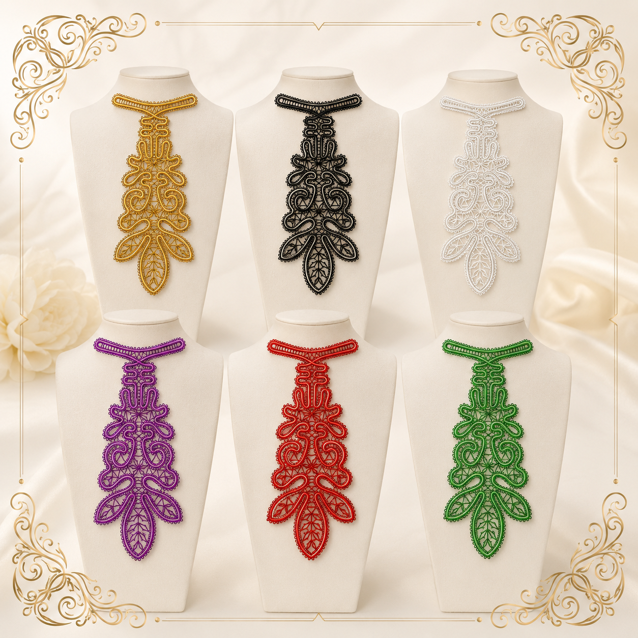 FSL Lace Tie Embroidery Design, Freestanding Victorian Neckpiece,  Digital Download