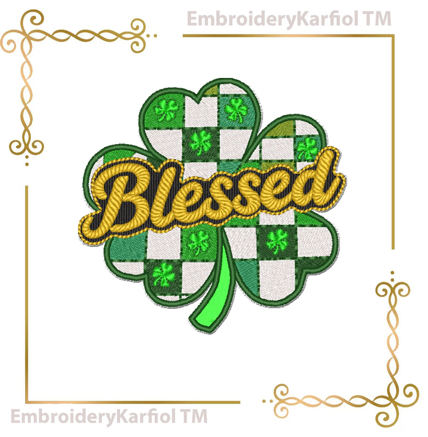 Blessed Shamrock Machine Embroidery Design | St Patrick's Day Clover Applique (Digital Download)