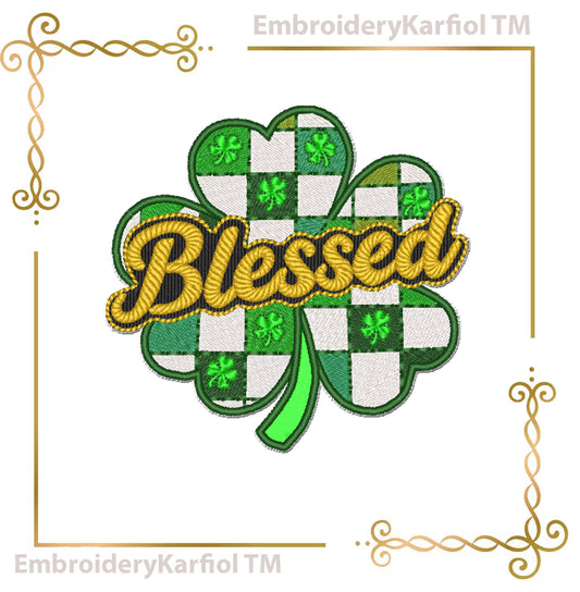 Blessed Shamrock Machine Embroidery Design | St Patrick's Day Clover Applique (Digital Download)