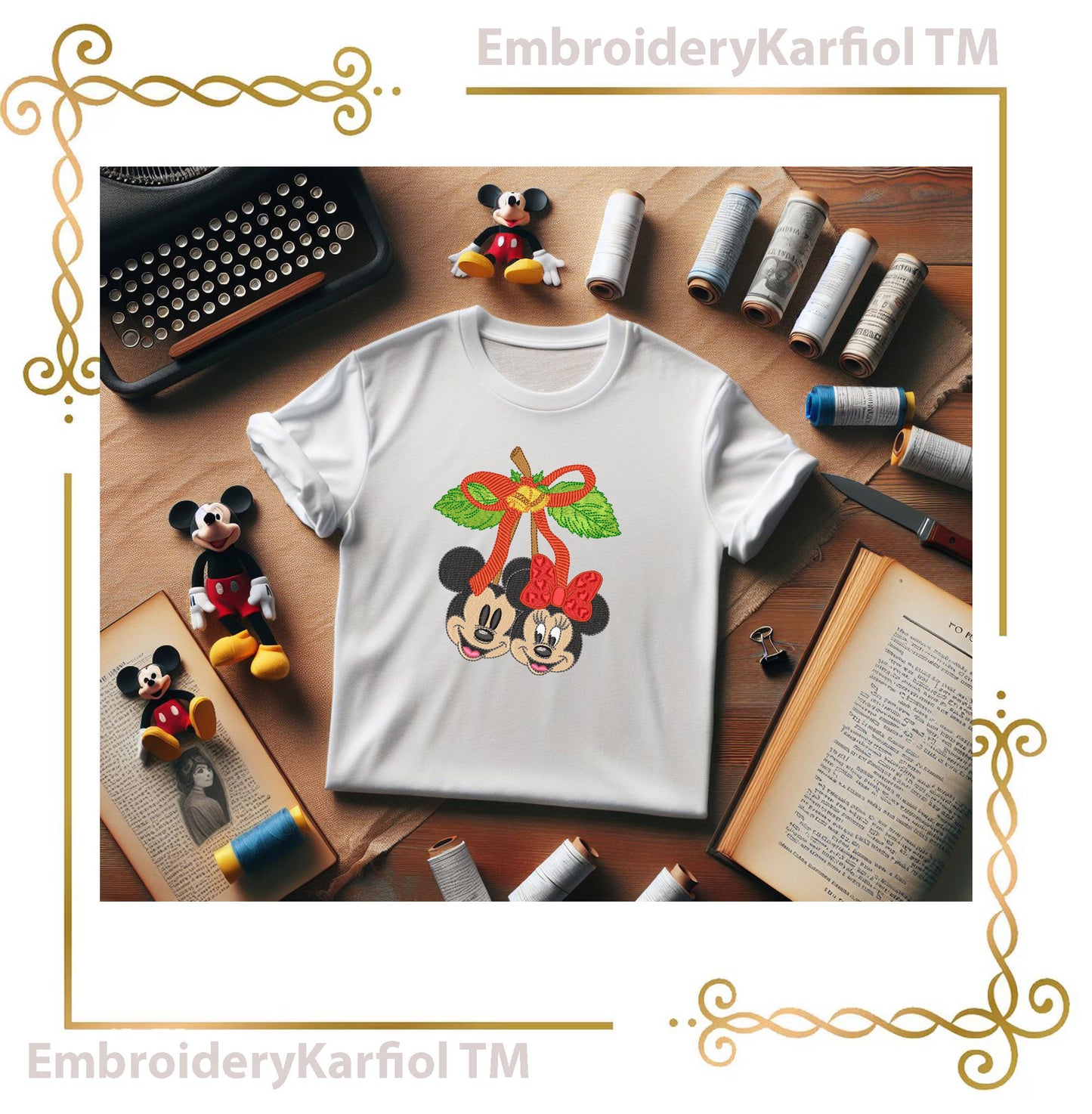 Mickey and Minnie Mouses Christmas Winter Christmas Cherry Embroidery Design