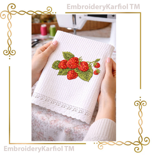 Flowers Embroidery Design Strawberry Branch, Realistic Berry Fruit, Botanical Summer Machine Embroidery Pattern, Instant Download