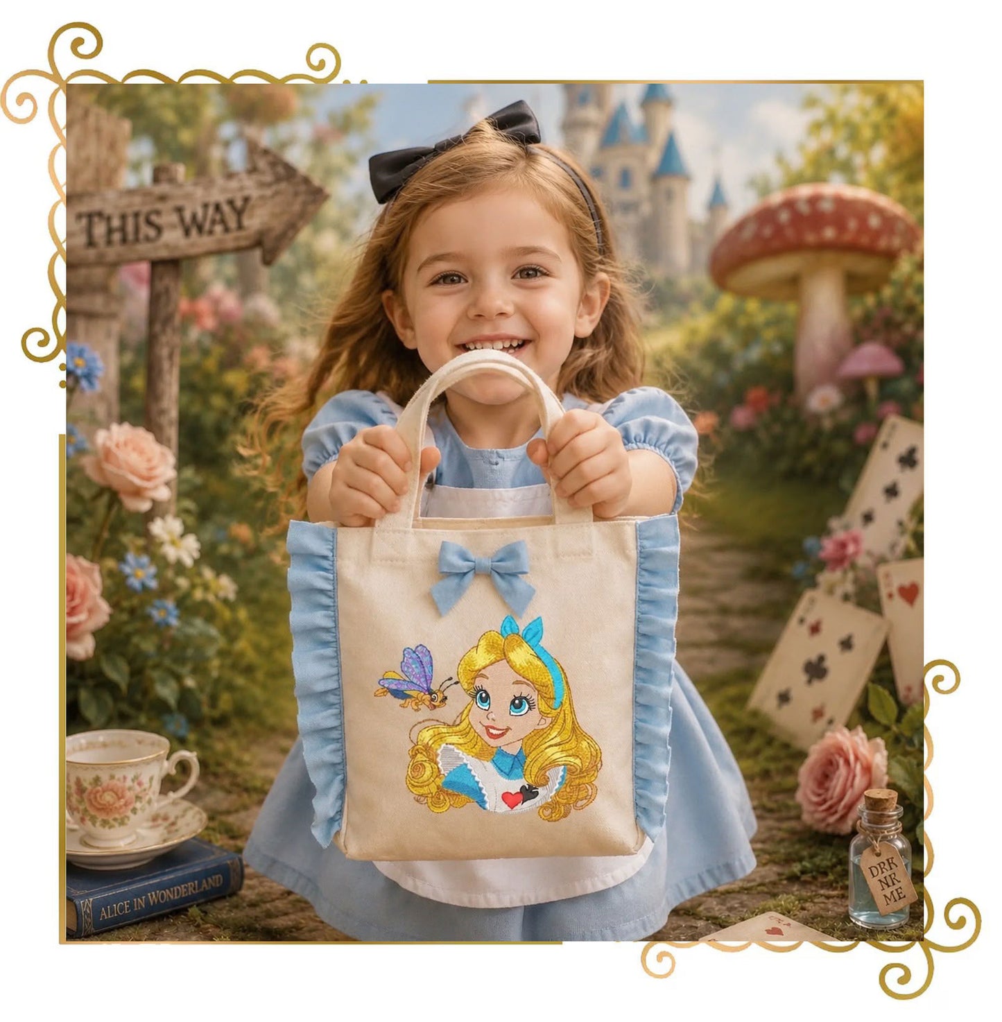 Princess Alice in Wonderland Embroidery Design, Alice Machine Embroidery File, Fantasy Girl Embroidery, Tea Party Instant Download