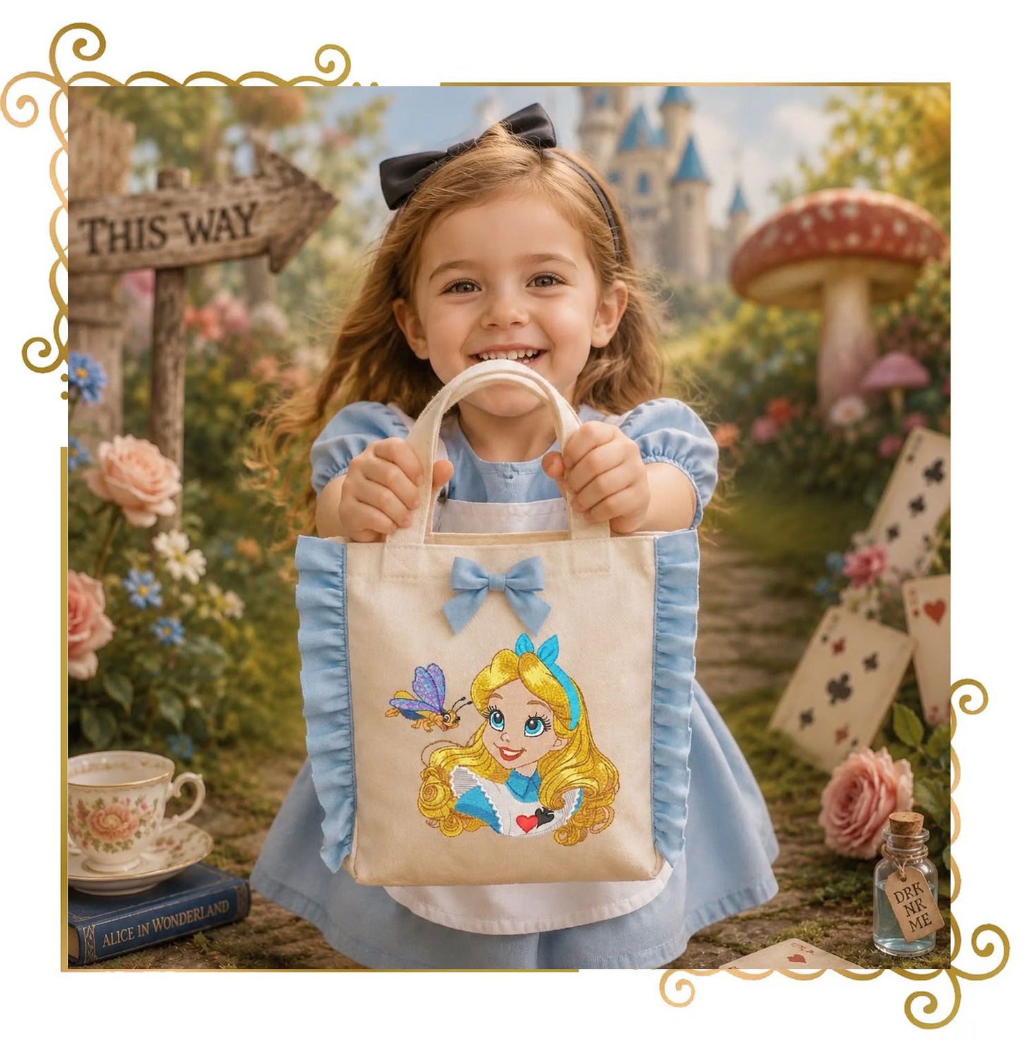 Princess Alice in Wonderland Embroidery Design, Alice Machine Embroidery File, Fantasy Girl Embroidery, Tea Party Instant Download