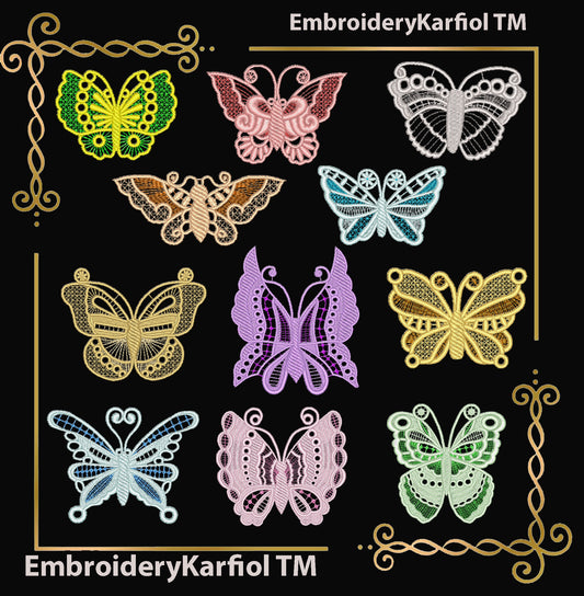 Lace and decorations Belgiumlace Butterfly Machine Embroidery designs  SET 11 ST. instant download