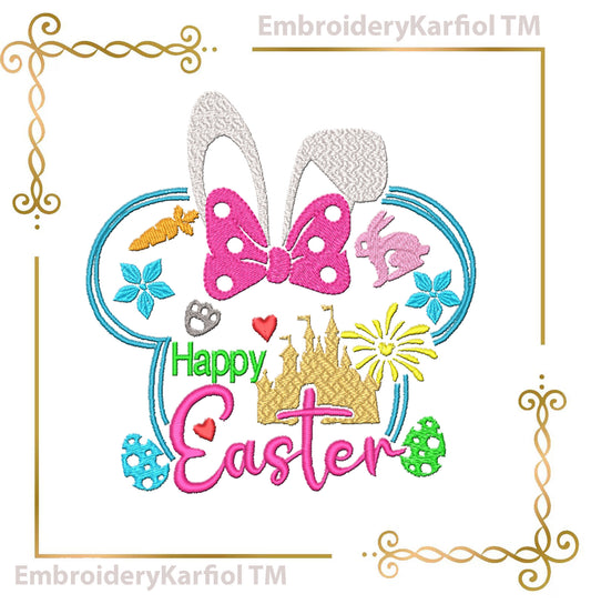 Minnie Mouse Head, Happy Easter Bunny, Castle, Machine Embroidery Design
