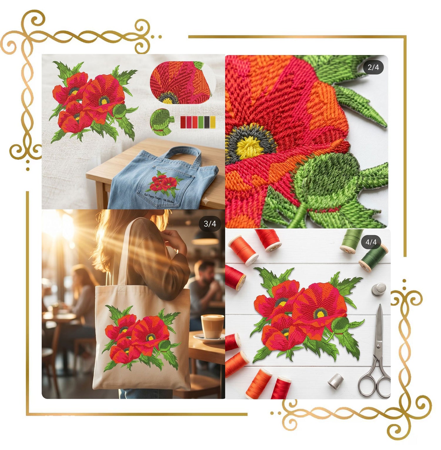Flowers Machine Embroidery Design Red Poppy Bouquet  - 3 Sizes (Digital Download)