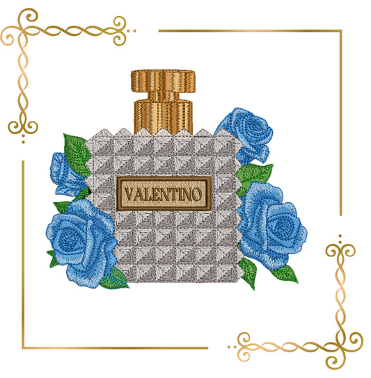 Mother's day, MOM, Parisian Perfume Valentino bottle with roses – Embroidery Design 2 Sizes to the direct download.