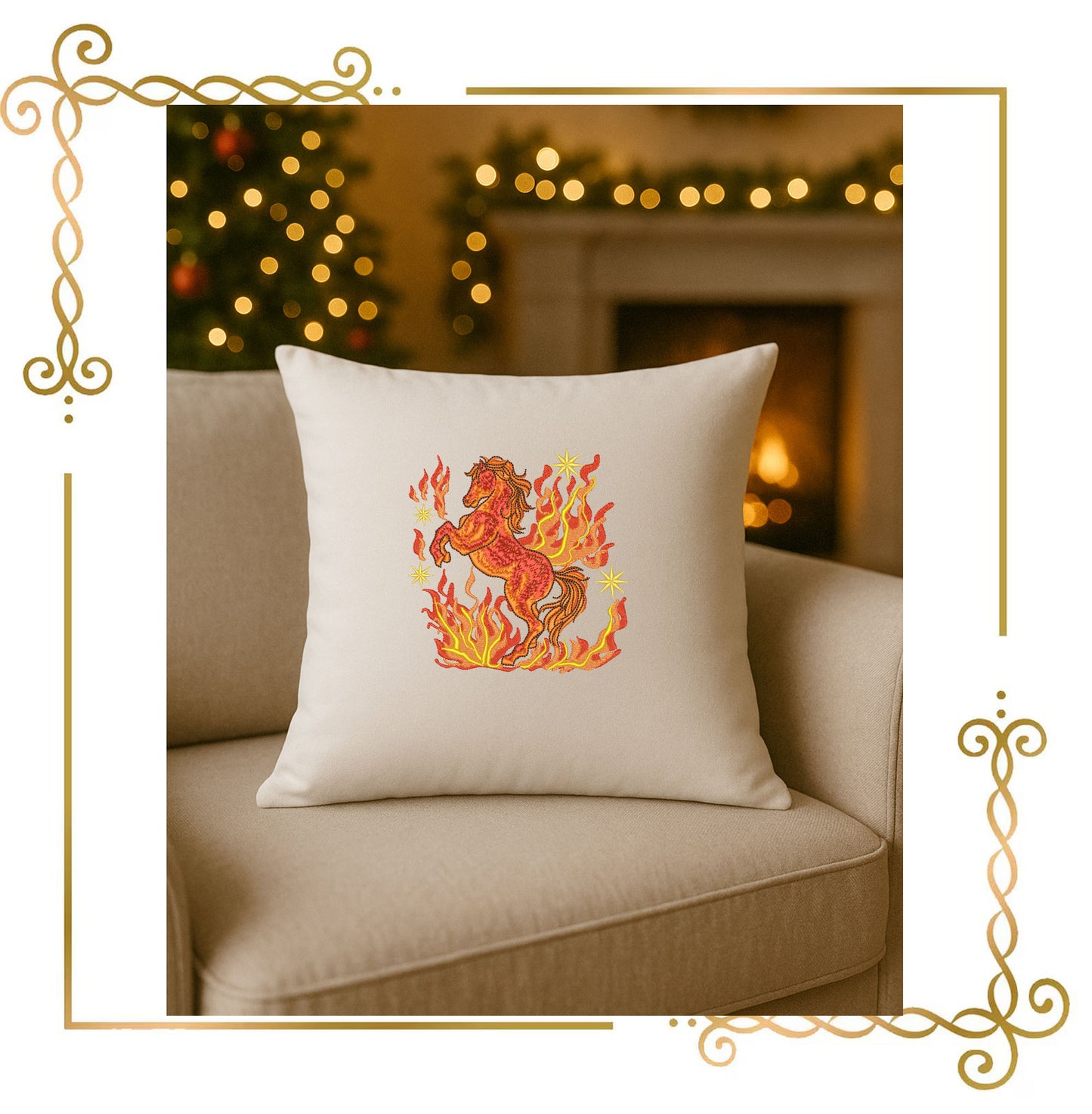 Animals Fire Horse Embroidery Design – Mythical Flaming Horse – Machine Embroidery Pattern (Digital Download)