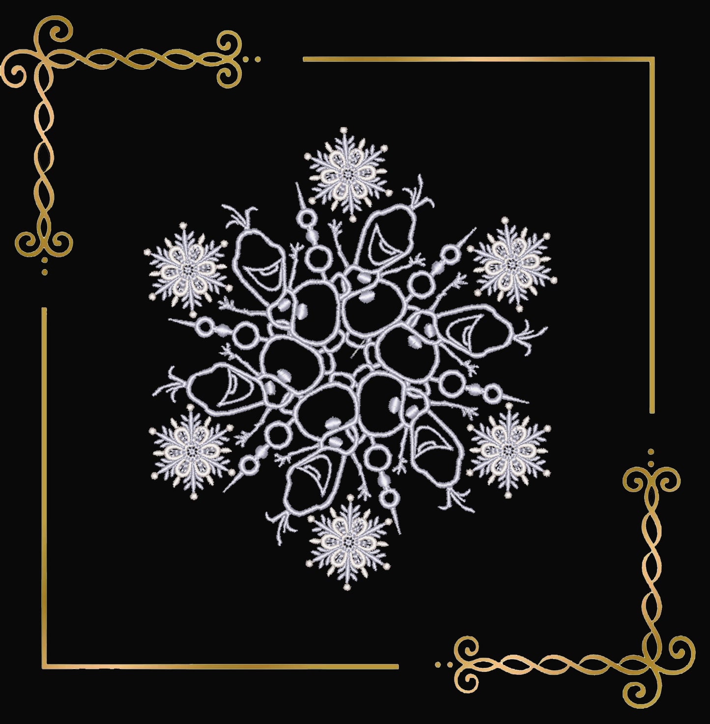Frozen Princess Snowflake Set – 3 Embroidery Designs (Elsa, Anna, Olaf)
