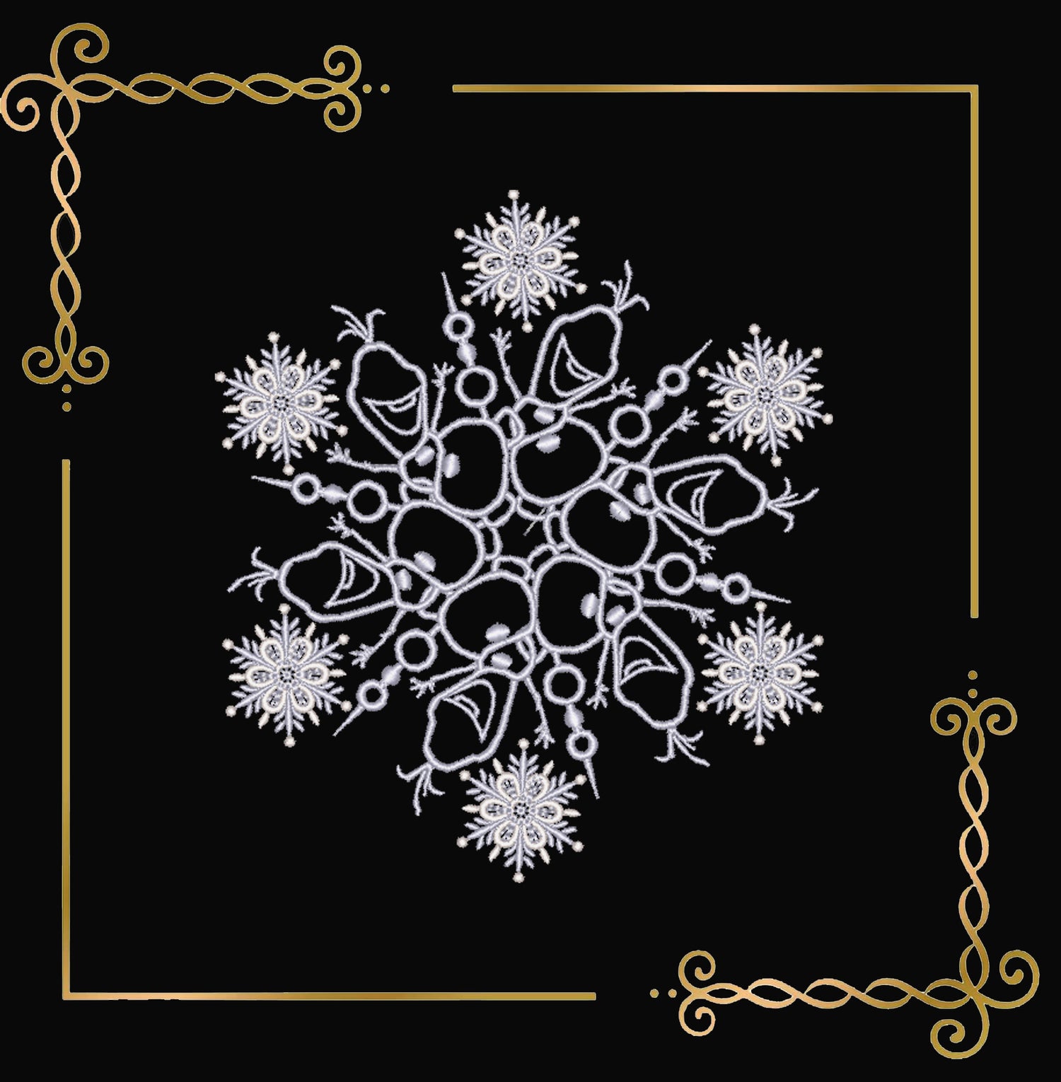 Frozen Princess Snowflake Set – 3 Embroidery Designs (Elsa, Anna, Olaf)