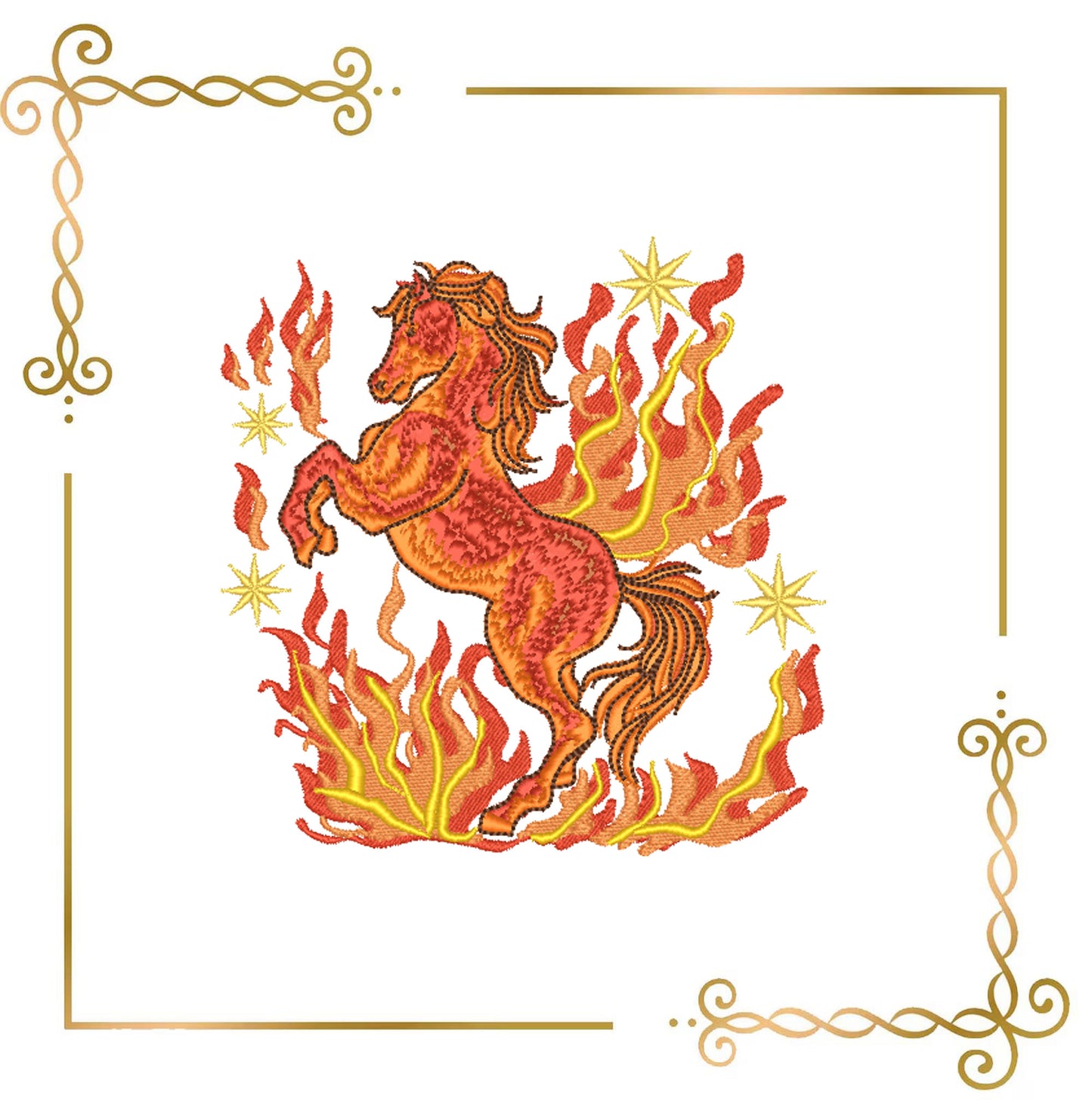 Animals Fire Horse Embroidery Design – Mythical Flaming Horse – Machine Embroidery Pattern (Digital Download)