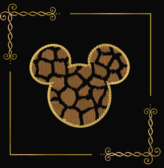 Mickey  Mouse Head Safari Giraffe Print Silhouette with Bow 3 sizes