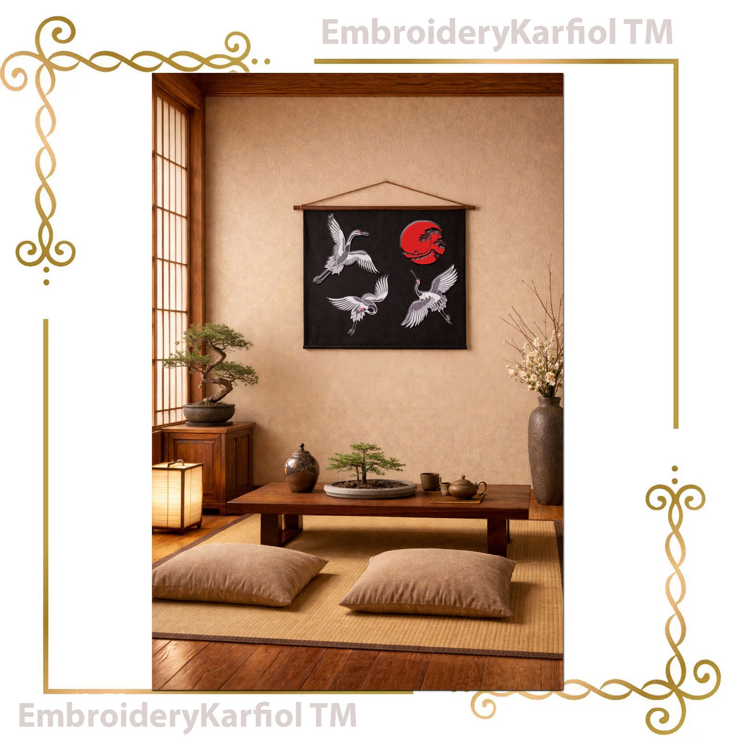 Embroidery Design Machine Embroidery Japanese Crane Set Red Sun Bundle Oriental Bird Motif
