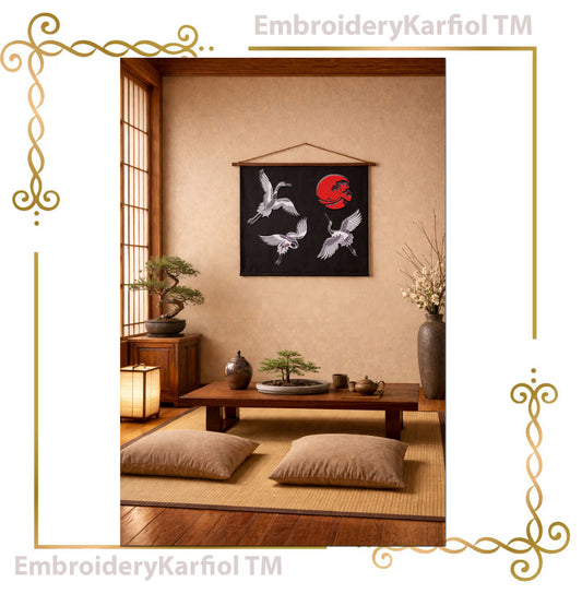 Embroidery Design Machine Embroidery Japanese Crane Set Red Sun Bundle Oriental Bird Motif