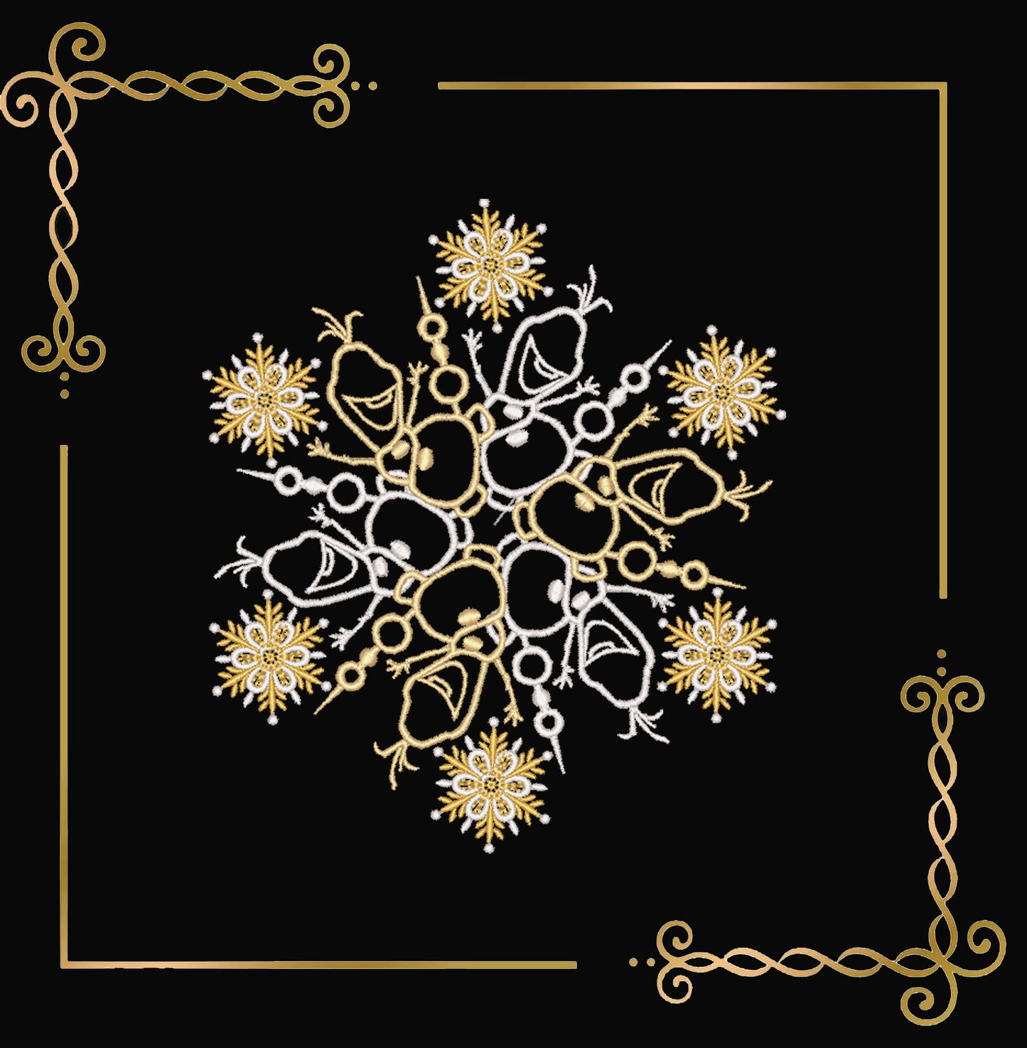 Frozen Princess Snowflake Set – 3 Embroidery Designs (Elsa, Anna, Olaf)