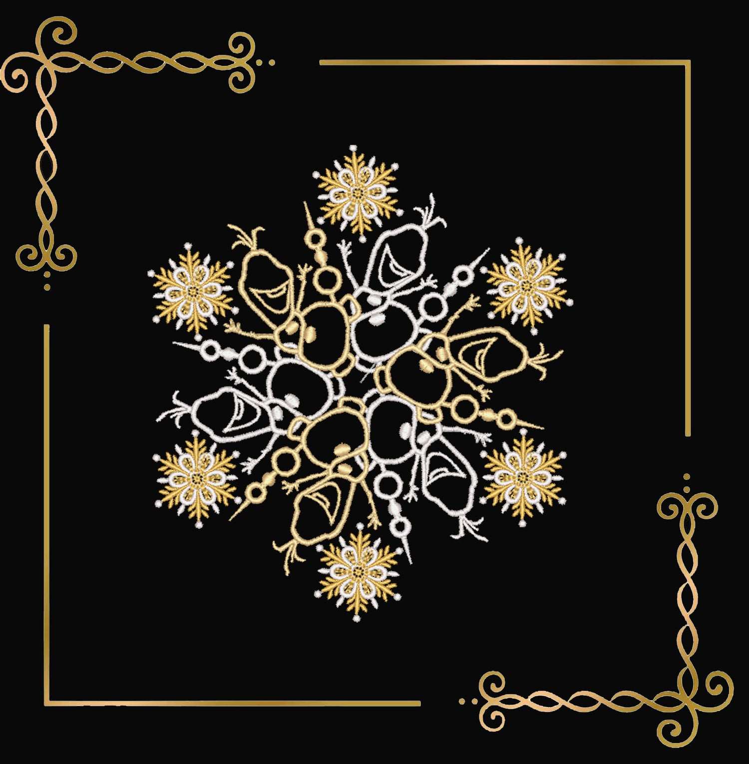 Frozen Princess Snowflake Set – 3 Embroidery Designs (Elsa, Anna, Olaf)