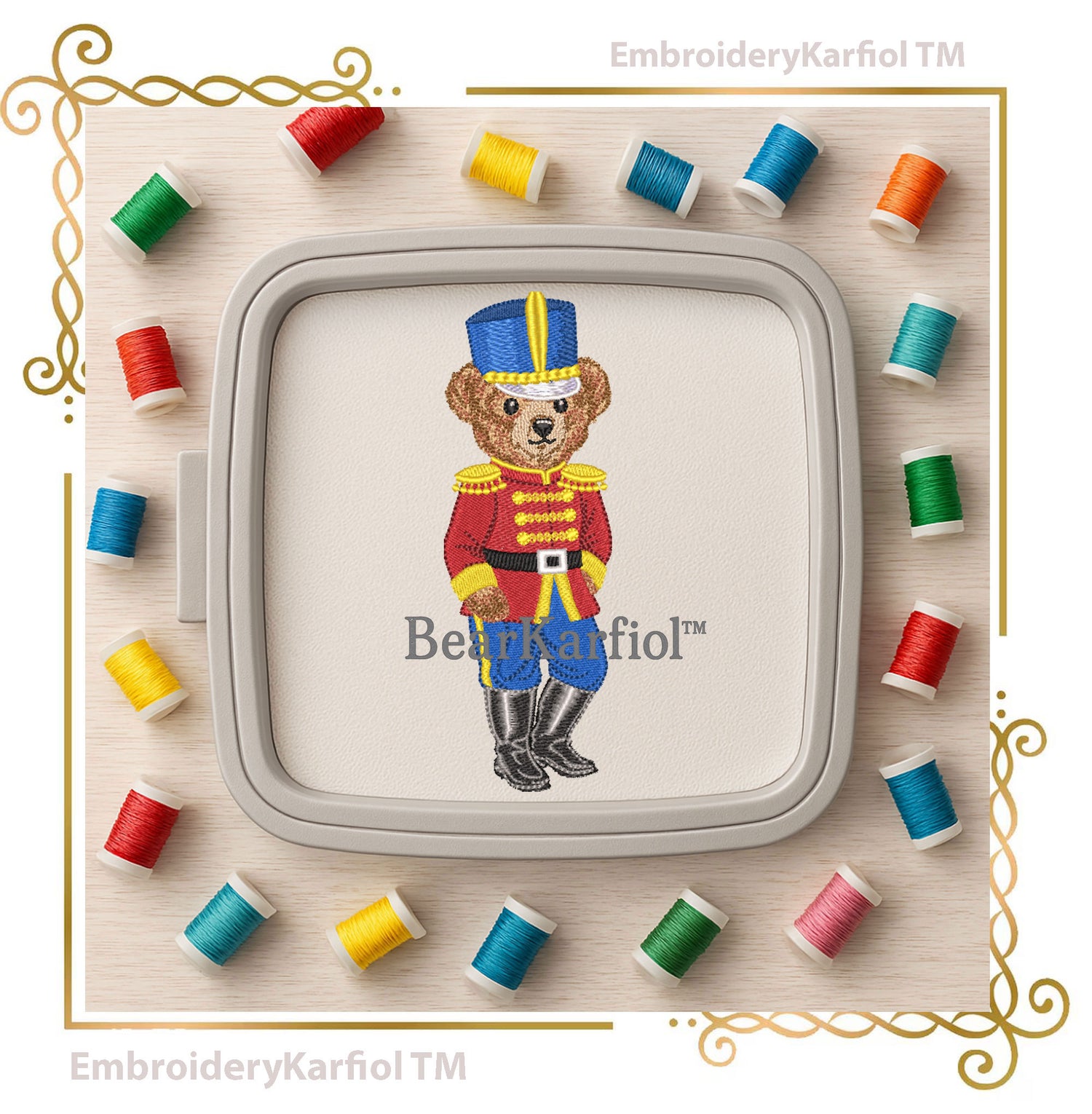 Nutcracker Bear Embroidery Design – Christmas Toy Soldier Machine Embroidery Pattern (Digital File)