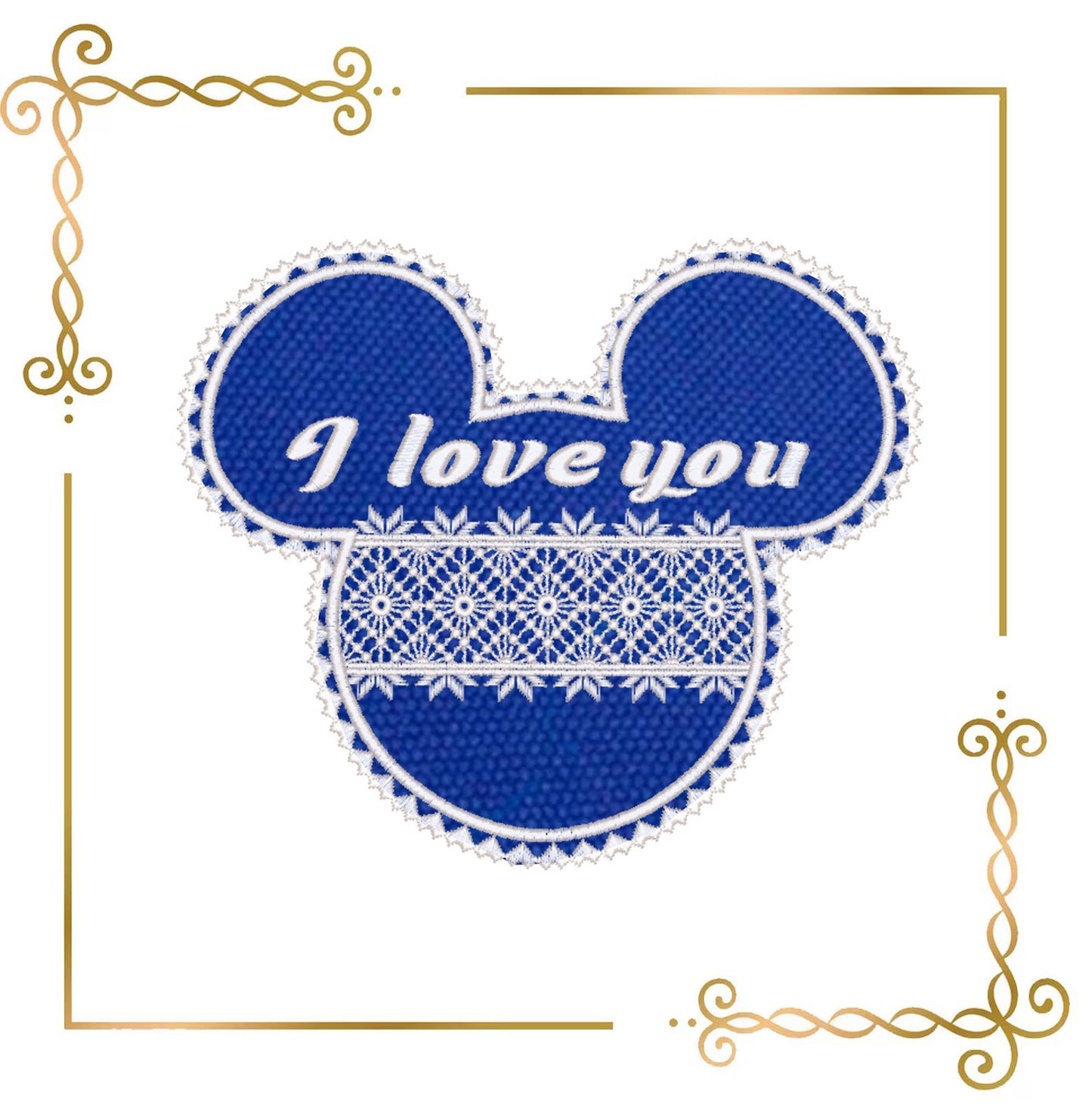 Mickey Mouse Head Lace - I Love You - Valentines day - Application Embroidery Design