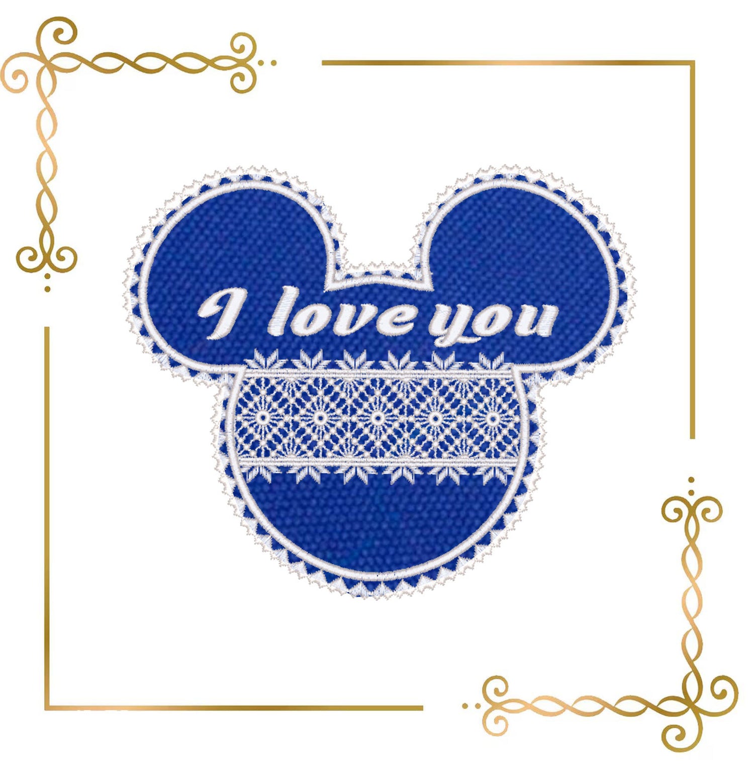 Mickey Mouse Head Lace - I Love You - Valentines day - Application Embroidery Design
